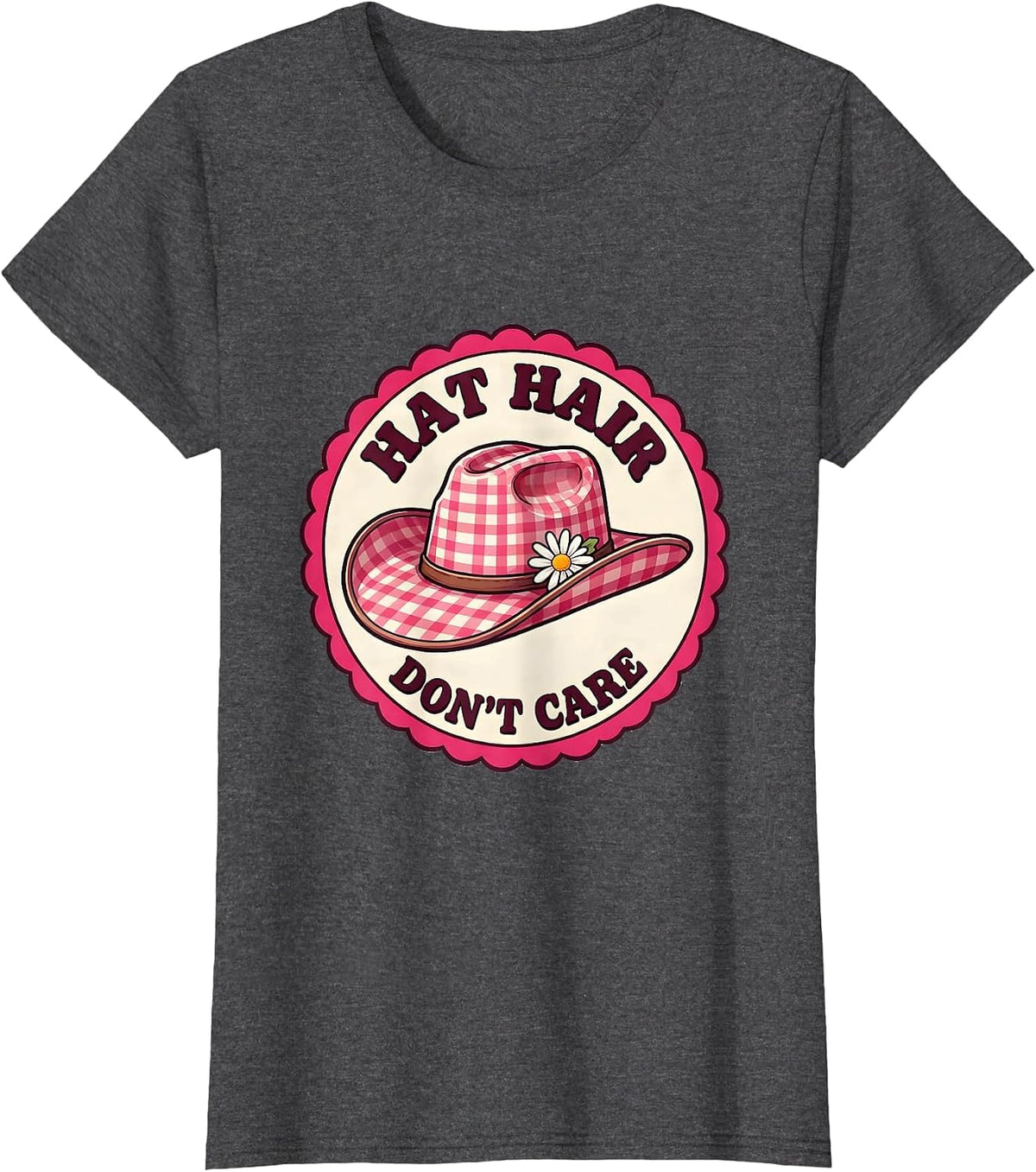Women's Hat Hair Don't Care Cowgirl Design T-Shirt - Dark Heather Grey
