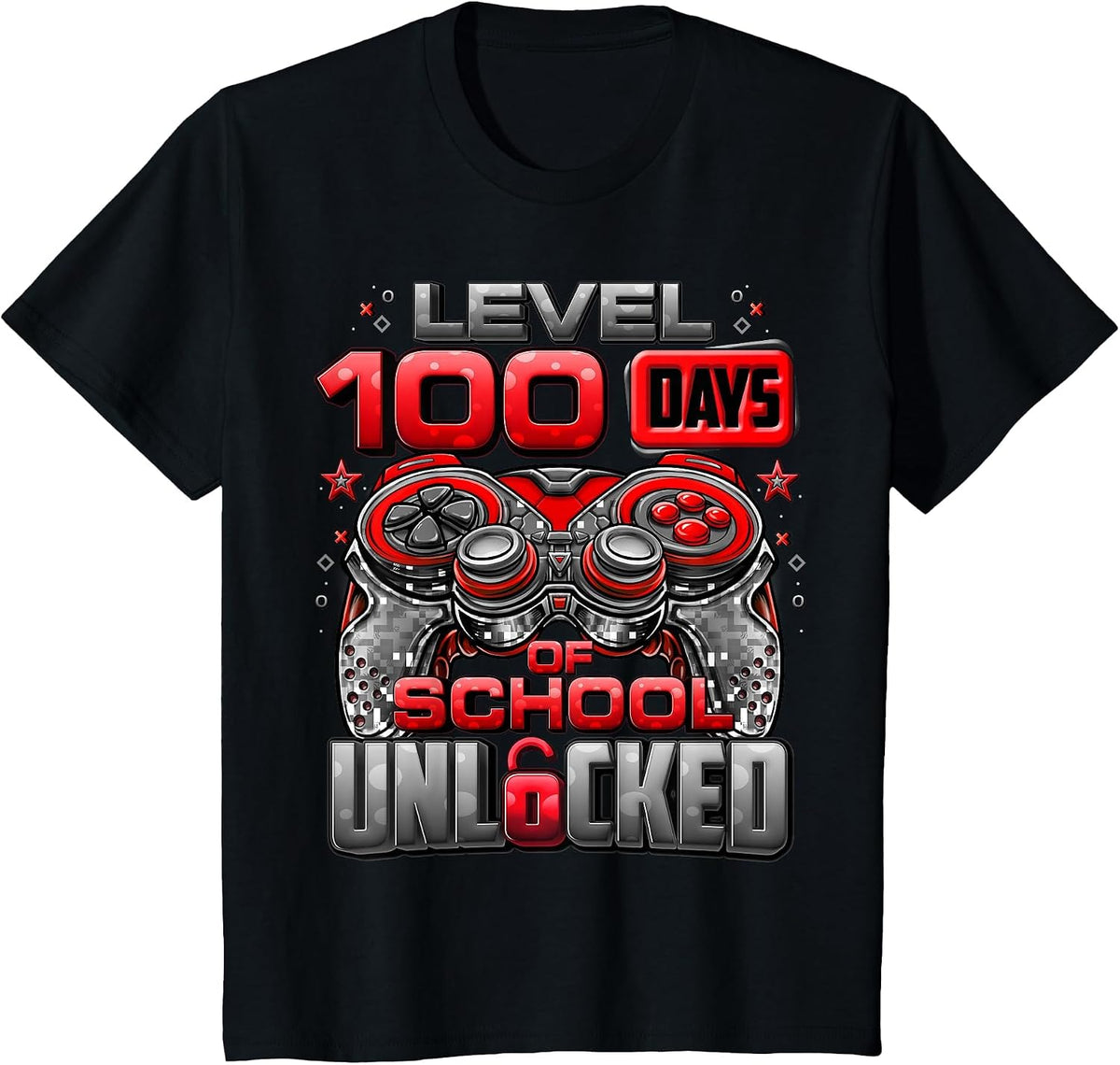 Level 100 Days of School Unlocked Boys 100th Day of School T-Shirt - Black