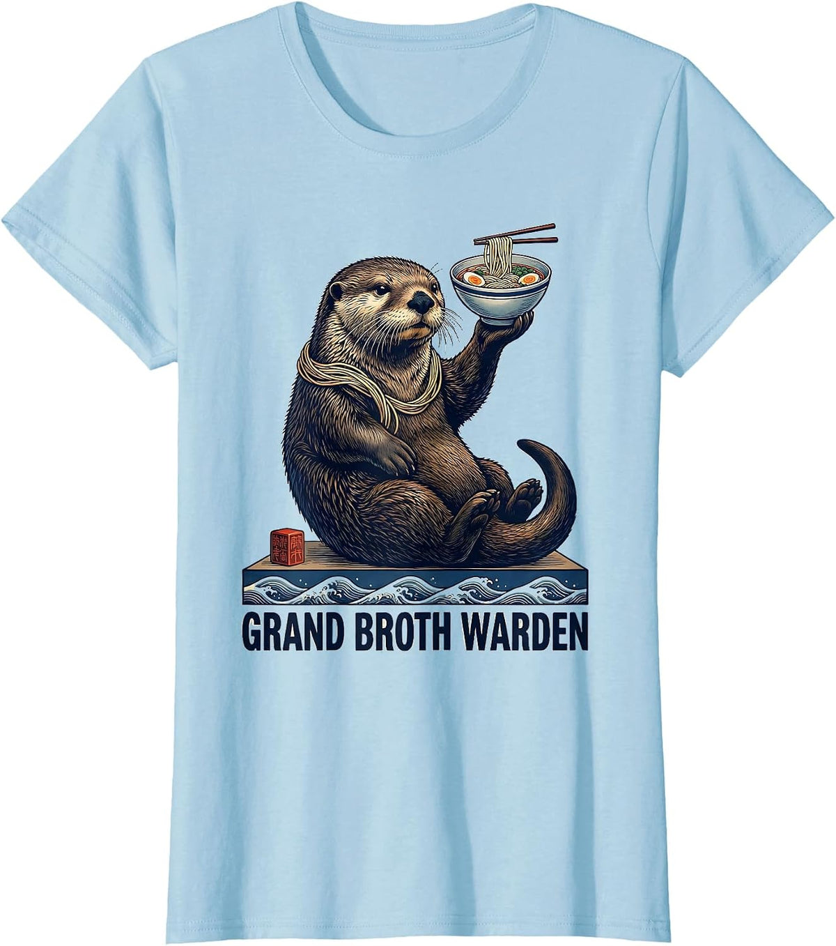 Women's Grand Broth Warden Ukiyo-e Cute Sea Otter Ramen Anime Gift T-Shirt - Baby Blue