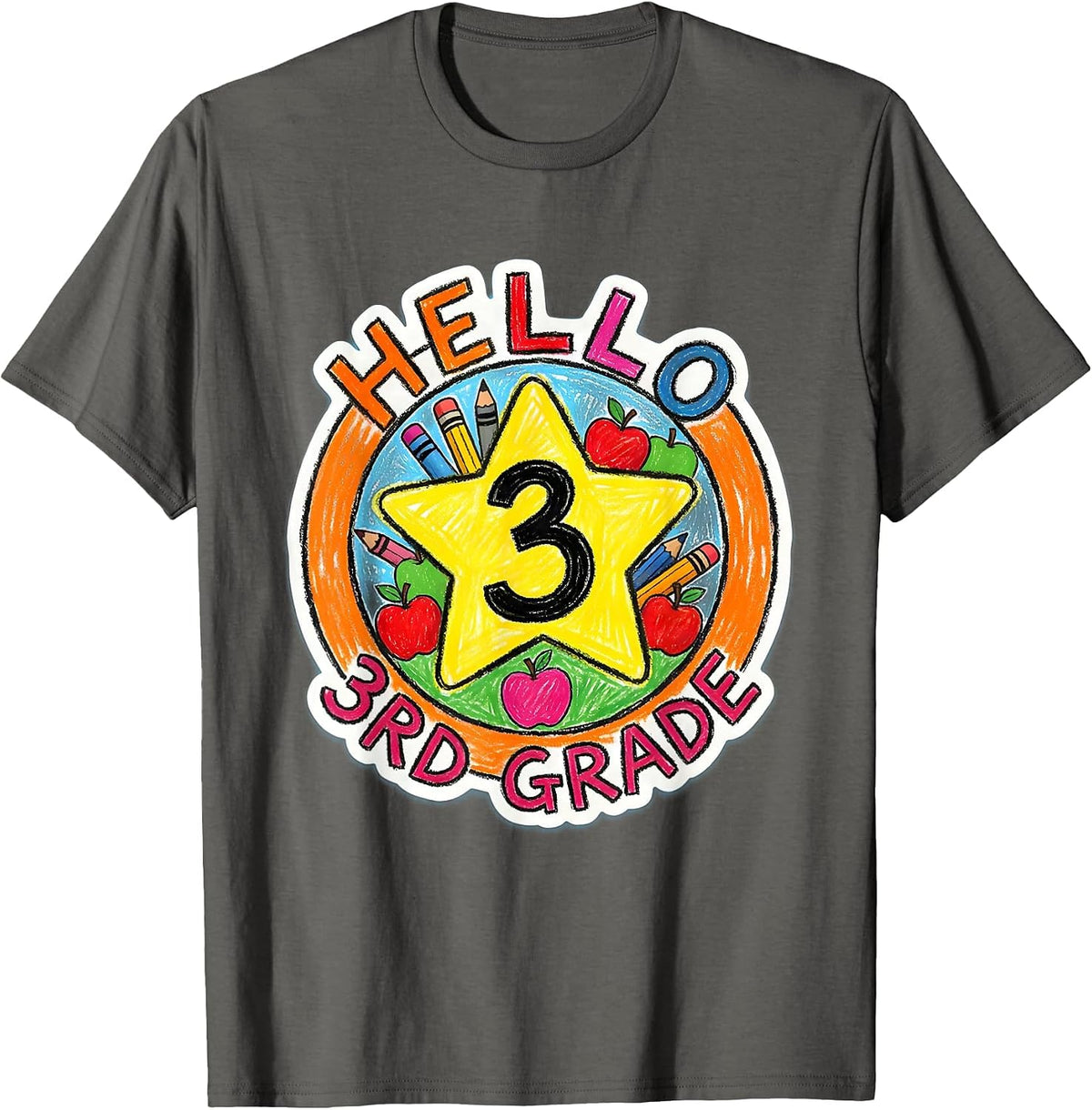 Hello 3rd Grade Cute Kids Back To School Teacher T-Shirt - Asphalt Grey