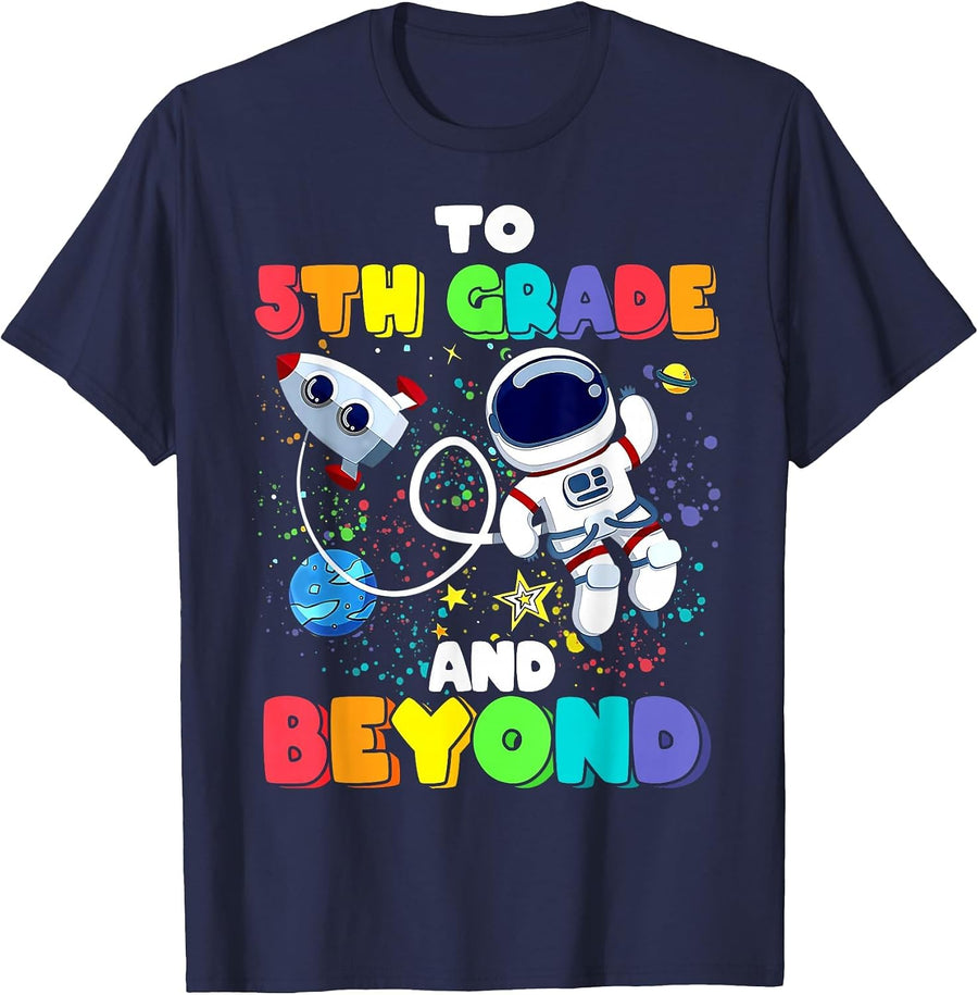 to 5th Grade and Beyond Fifth Grade Astronaut Back to School T-Shirt - Navy Blue