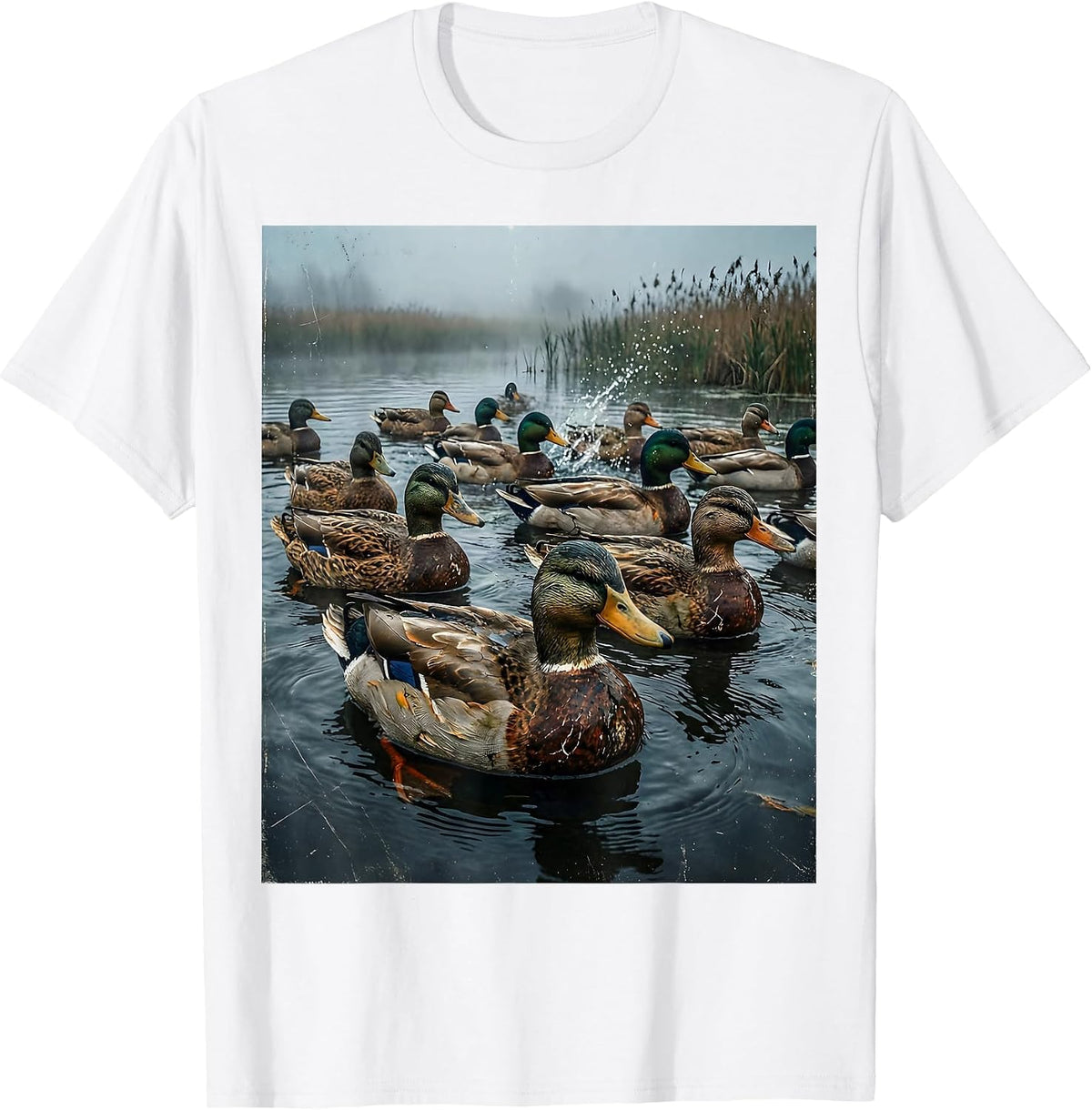 Men's Camo Waterfowl Decoys Misty Marsh Illustration T-Shirt - White