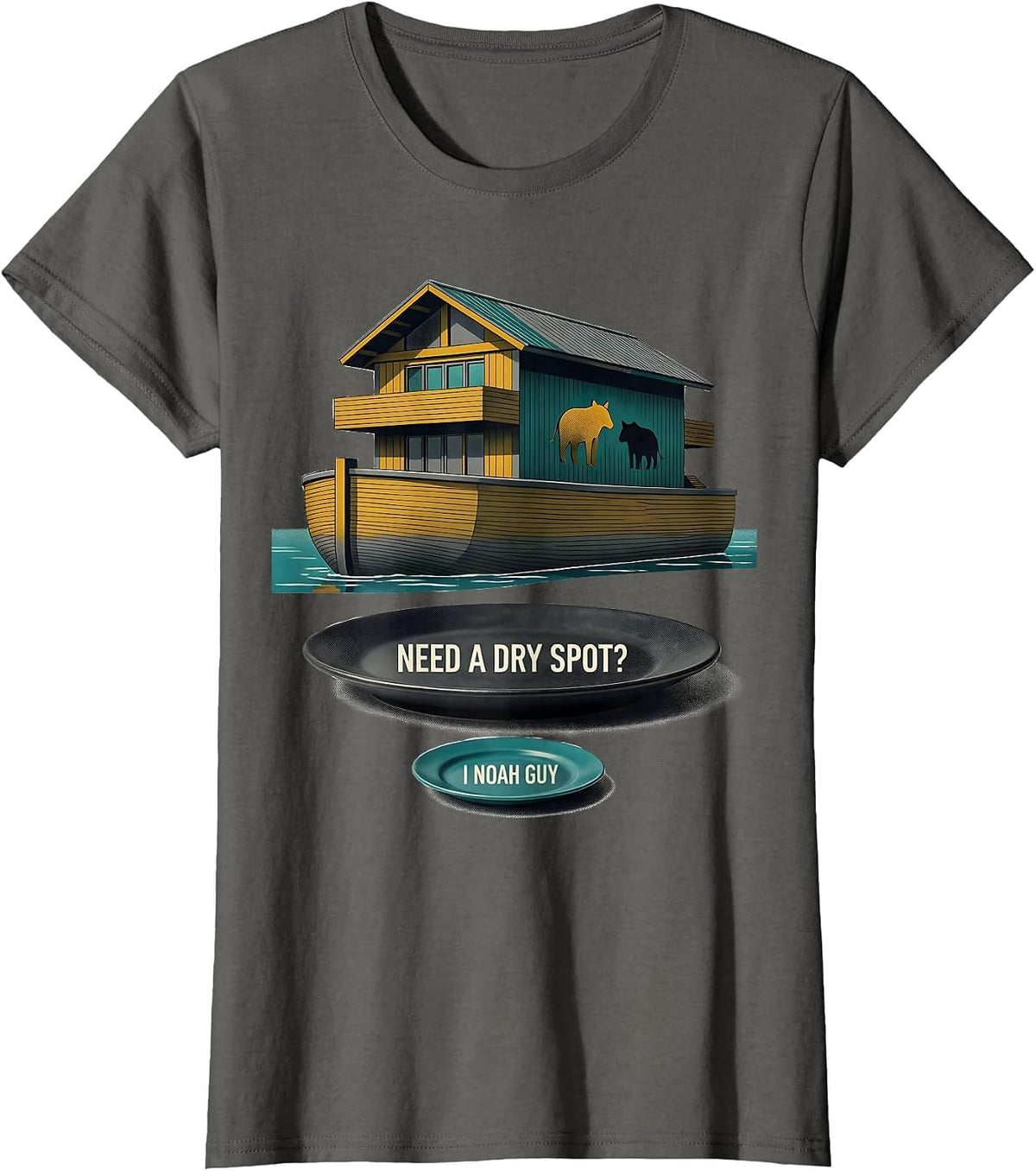 Women's Need A Dry Spot? I Noah Guy Funny Christian Pun Humor T-Shirt - Asphalt Grey