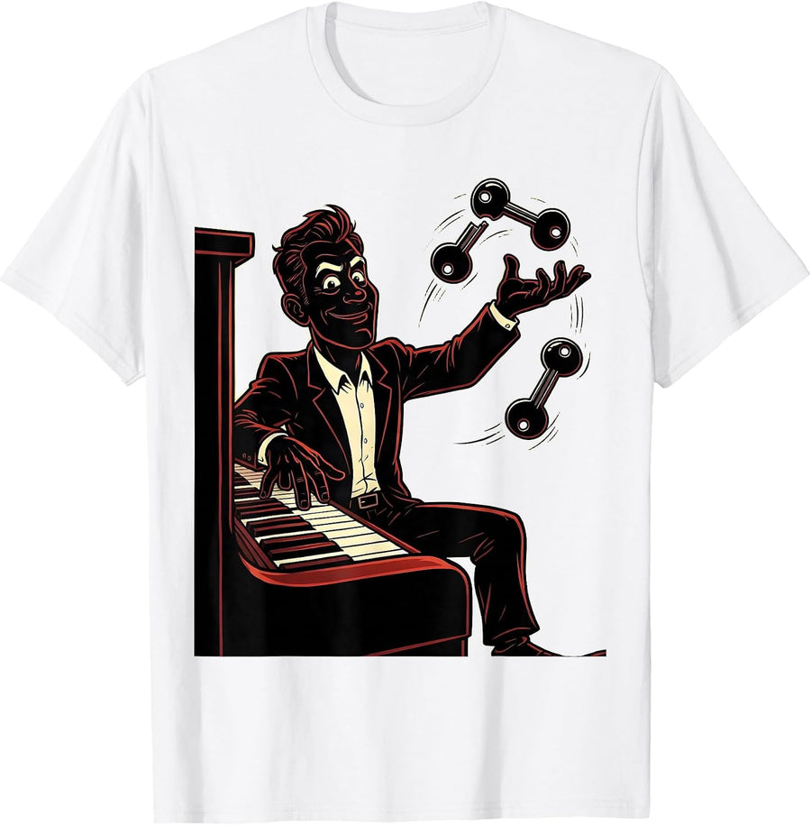 Men's Cartoon Pianist Keyboard Player Humor Gift T-Shirt - White
