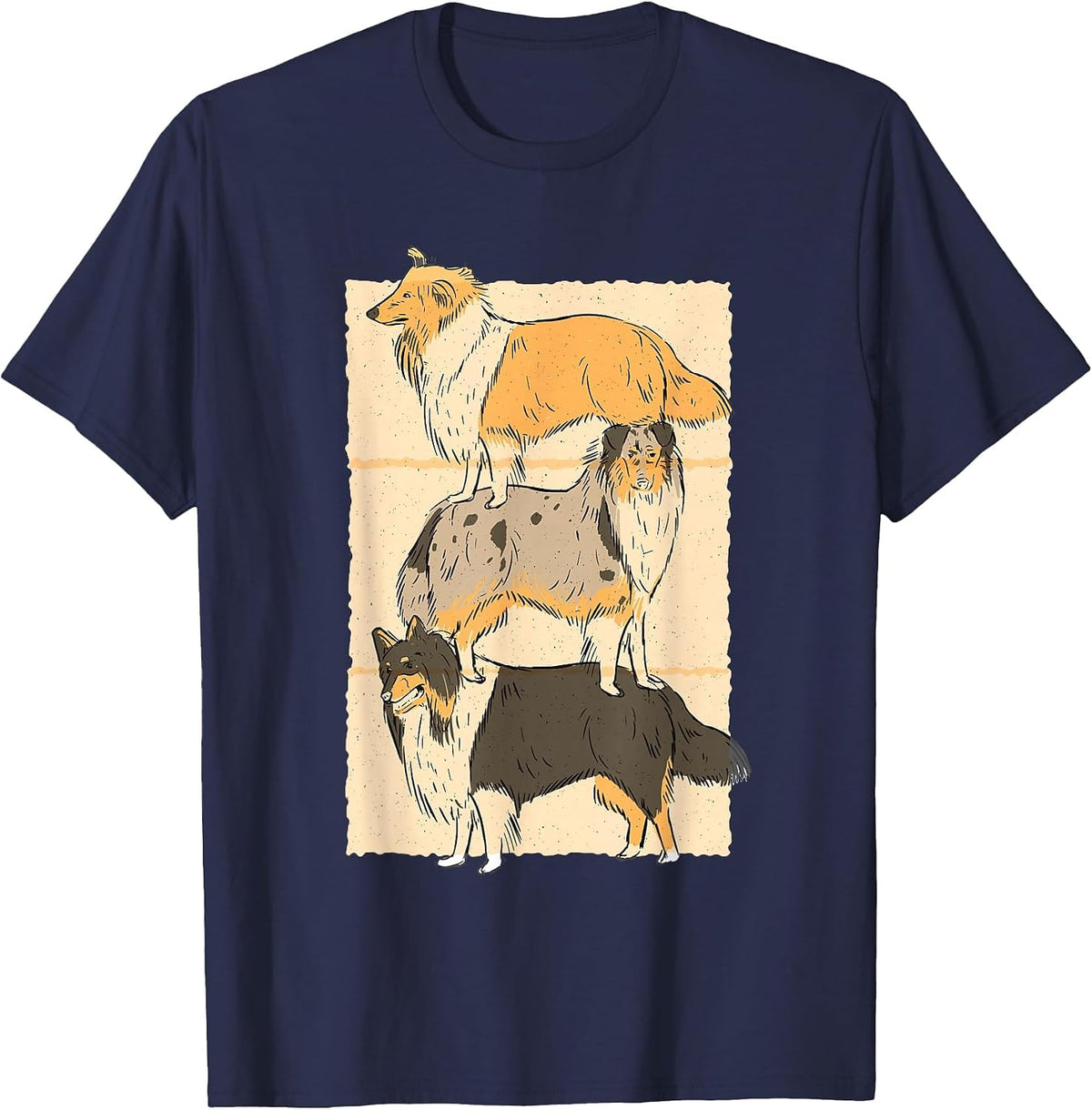 Rough Collie Dogs T-Shirt - Navy Blue