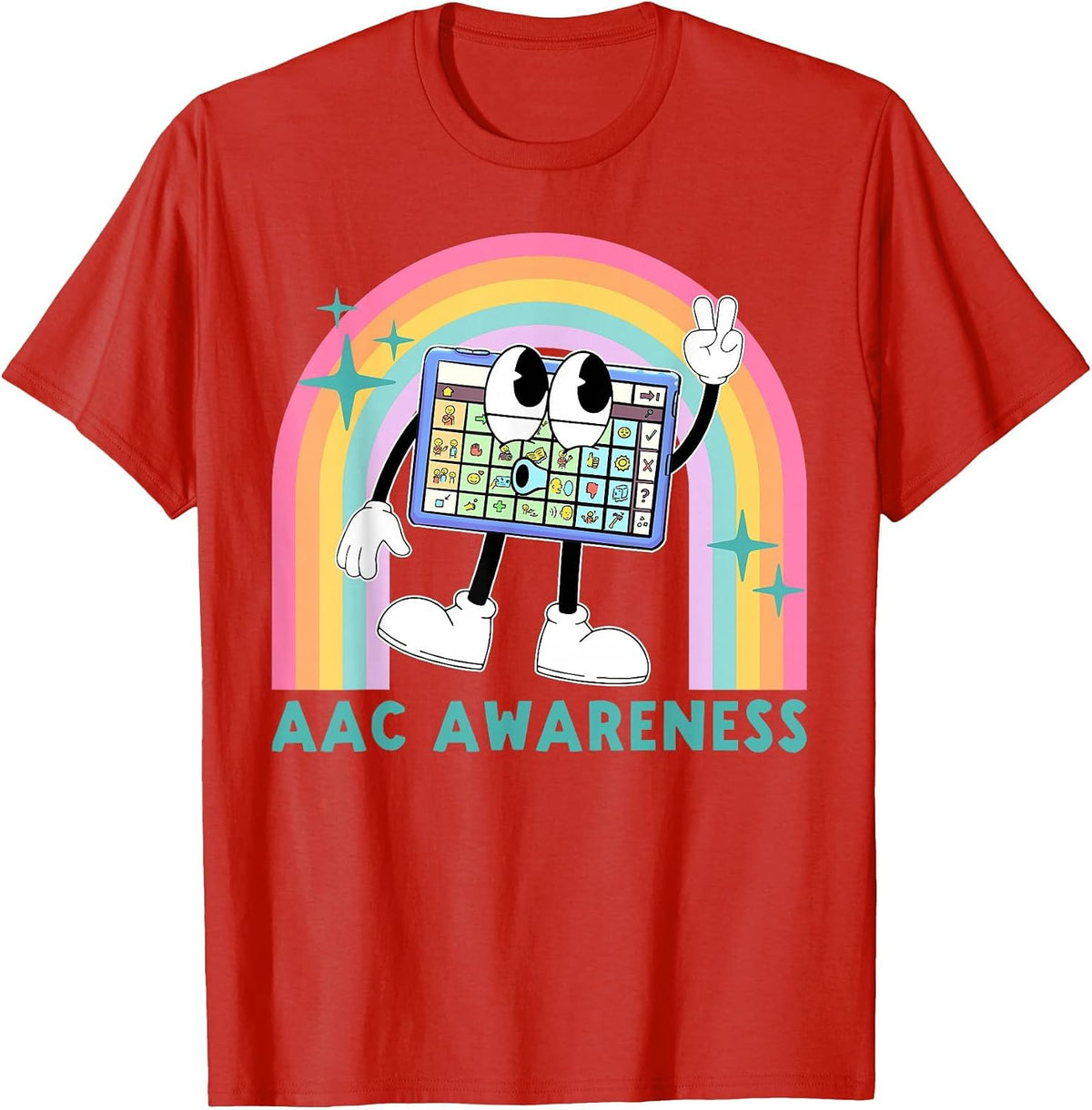 Rainbow AAC Awareness Month SPED Teacher SLP Communication T-Shirt - Red