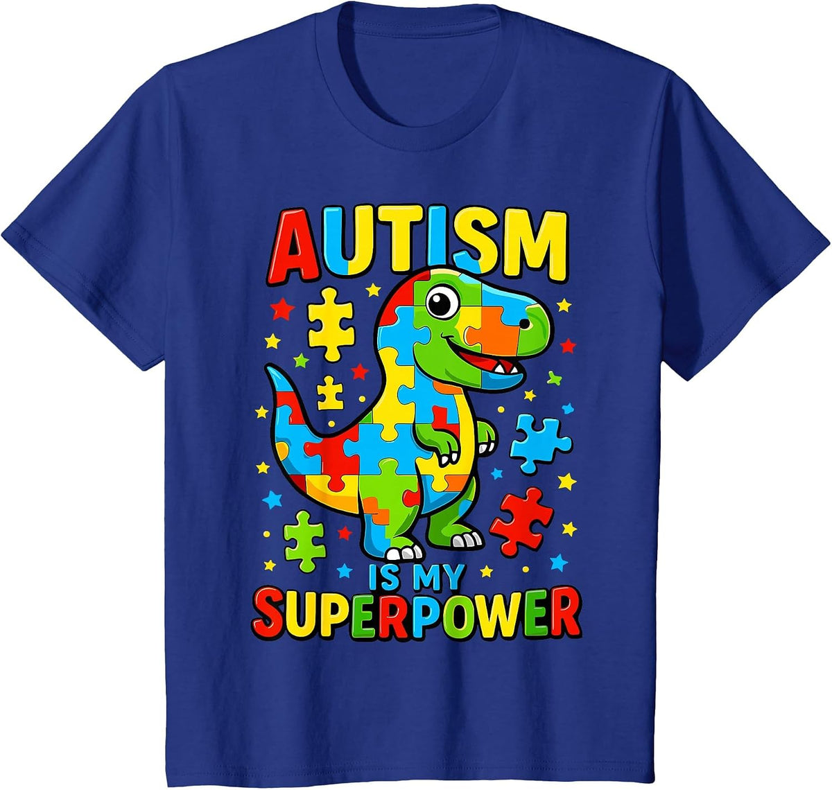 Autism is My Superpower Autism Awareness T-Rex Dino T-Shirt - Royal Blue