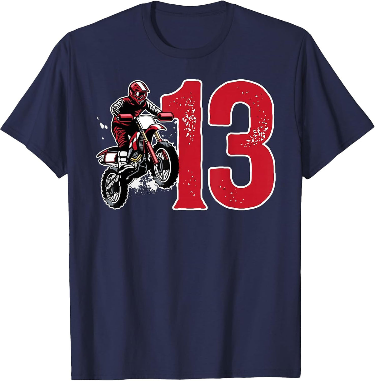 13th Dirt Bike Birthday Thirteen Year Old Dirt Biker T-Shirt - Navy Blue