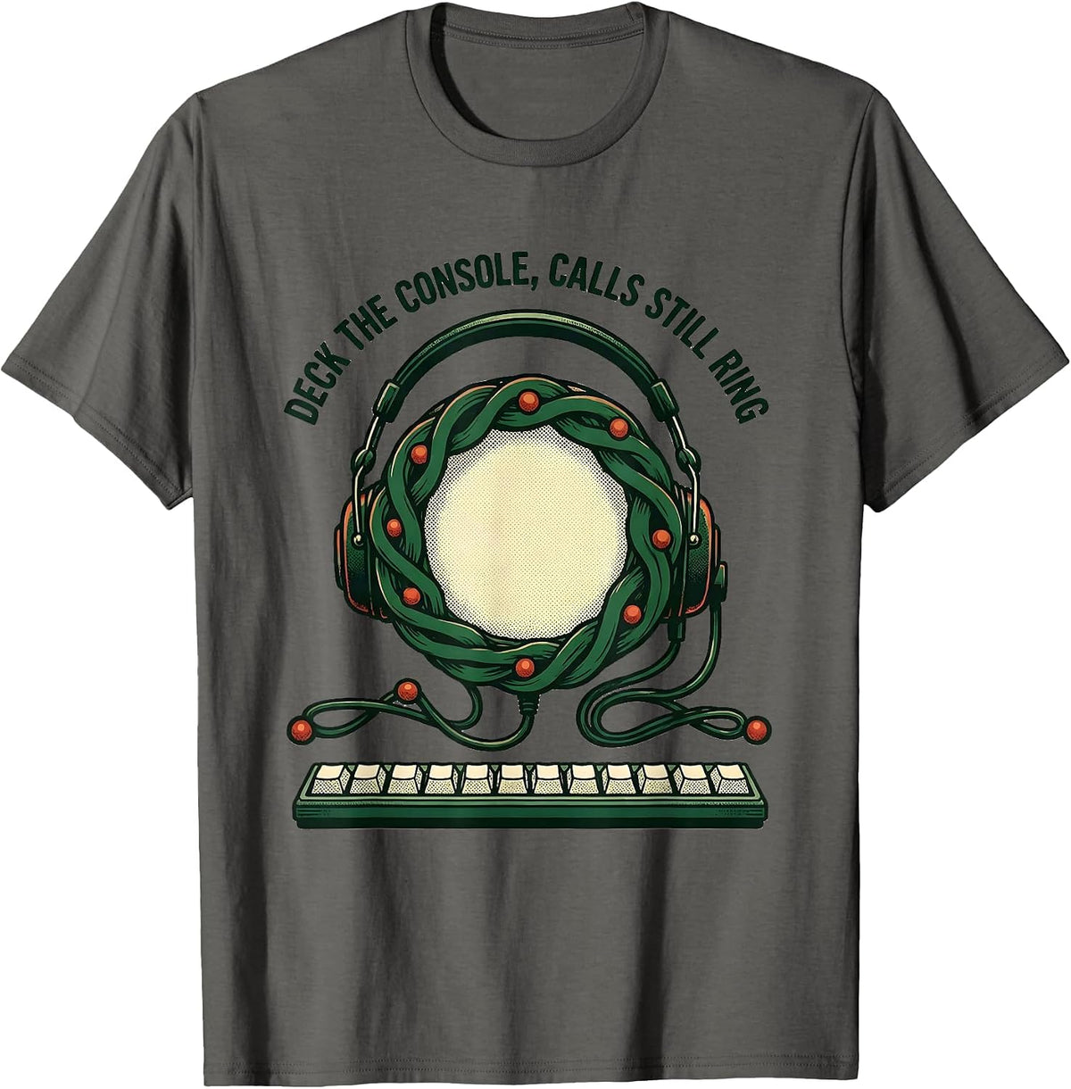 Men's Deck The Console, Calls Still Ring Funny 911 Dispatcher T-Shirt - Asphalt Grey