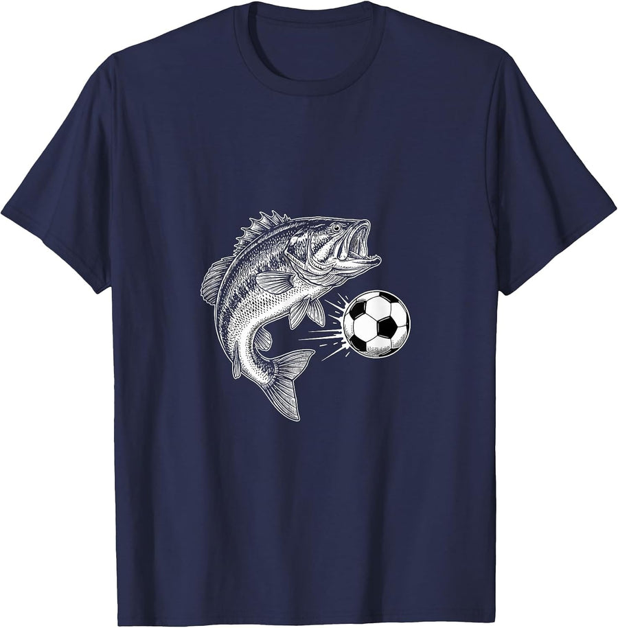 Funny Soccer Design of Bass Fish Kicks Football for Men T-Shirt - Navy Blue
