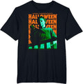 Halloween Repeating Logo Green and Orange Horror Movie T-Shirt - Black