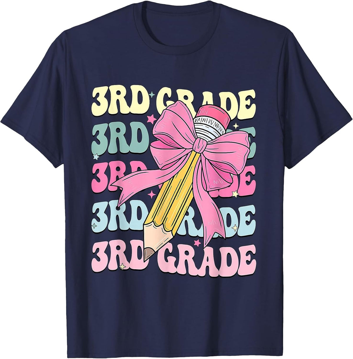 3rd Grade Girls Coquette Bow Back to School Third Grade T-Shirt - Navy Blue