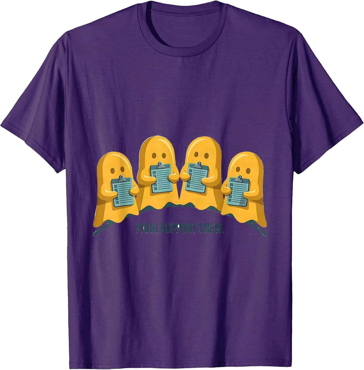 Men's Para Support Crew Ghost Pun Halloween Para Teacher Humor T-Shirt - Purple
