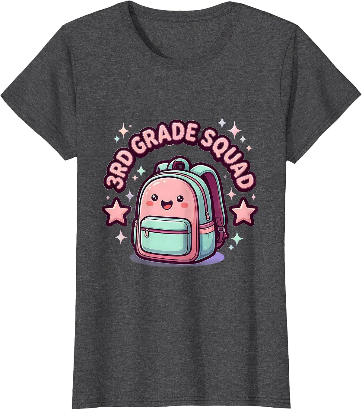 Women's 3rd Grade Squad Cute Kawaii Teacher Student Back To School T-Shirt - Dark Heather Grey