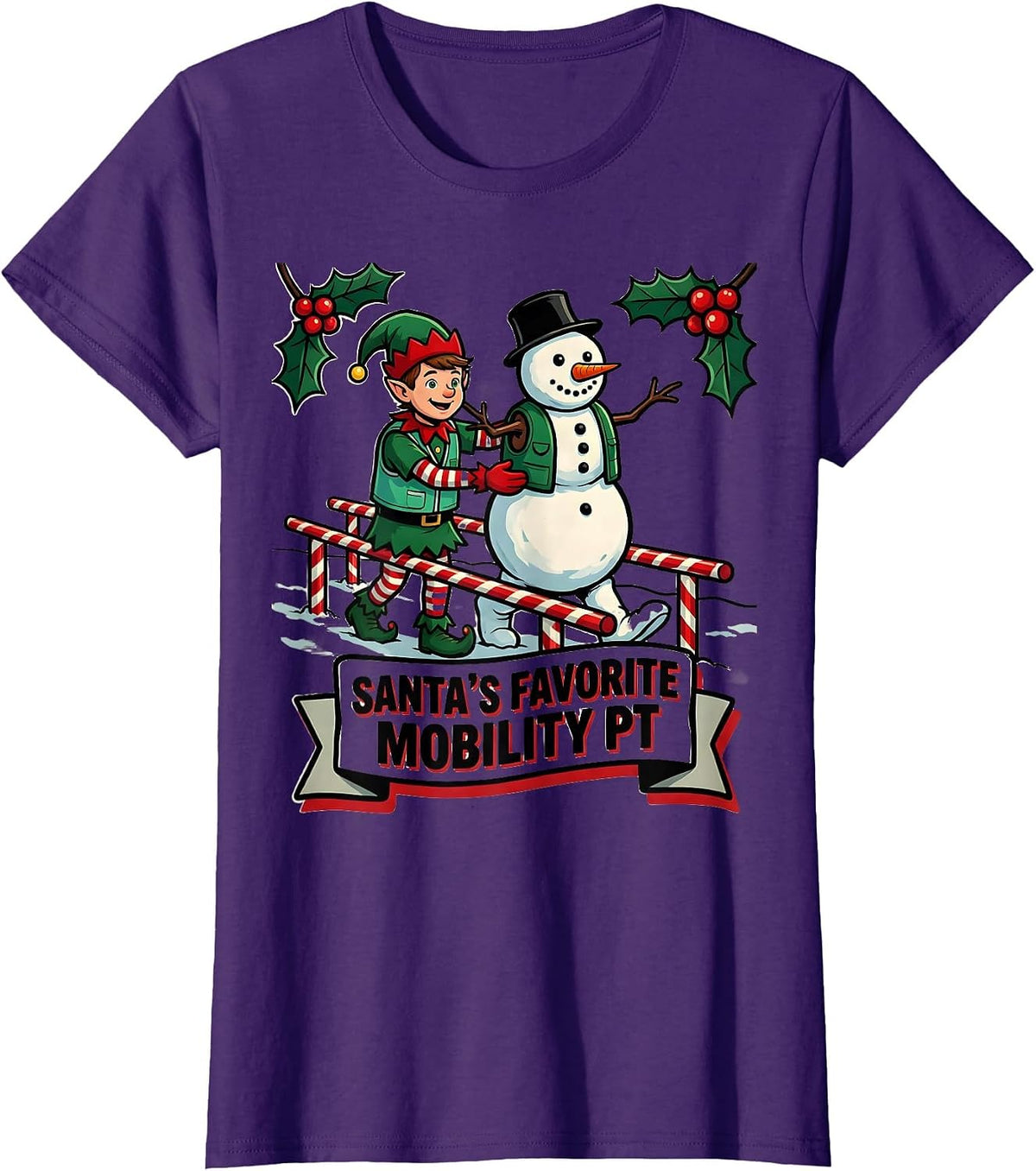 Women's Santa's Favorite Mobility PT Funny Physical Therapist T-Shirt - Purple
