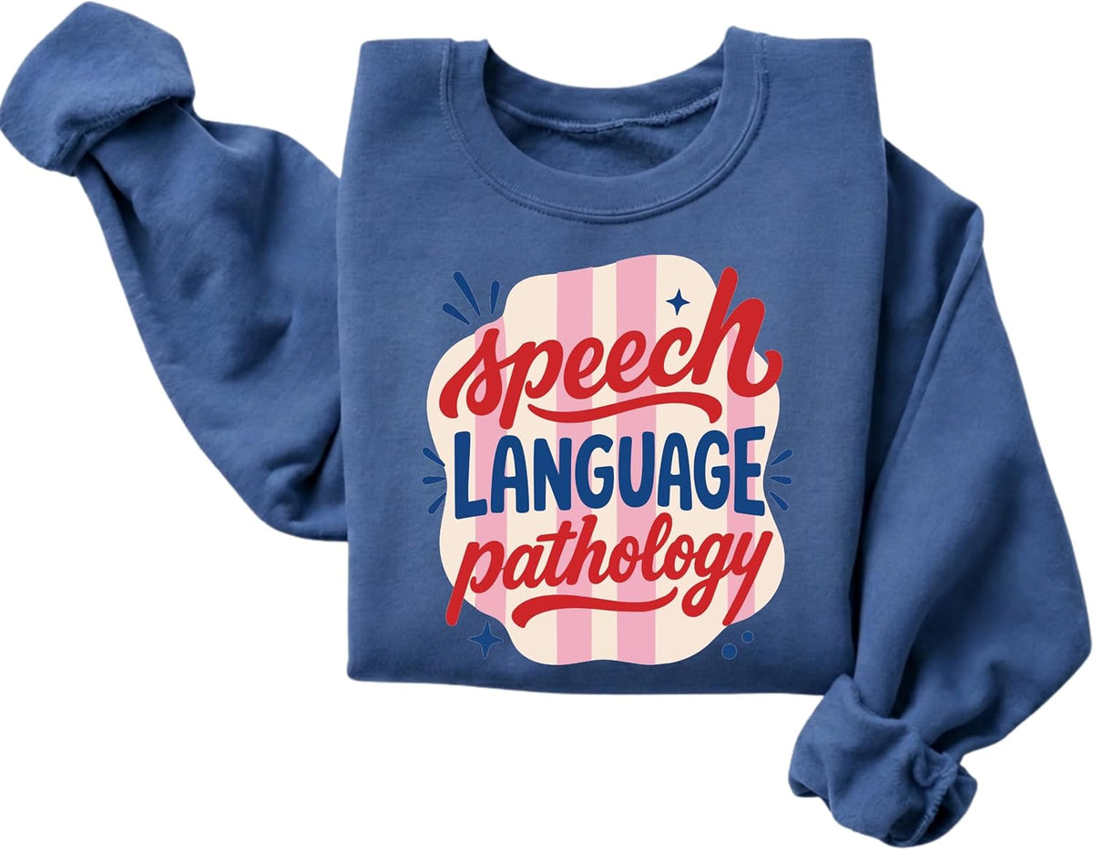 Speech Therapy SLP Speech-Language Pathology Graphic Crewneck Sweatshirt - Indigo Blue
