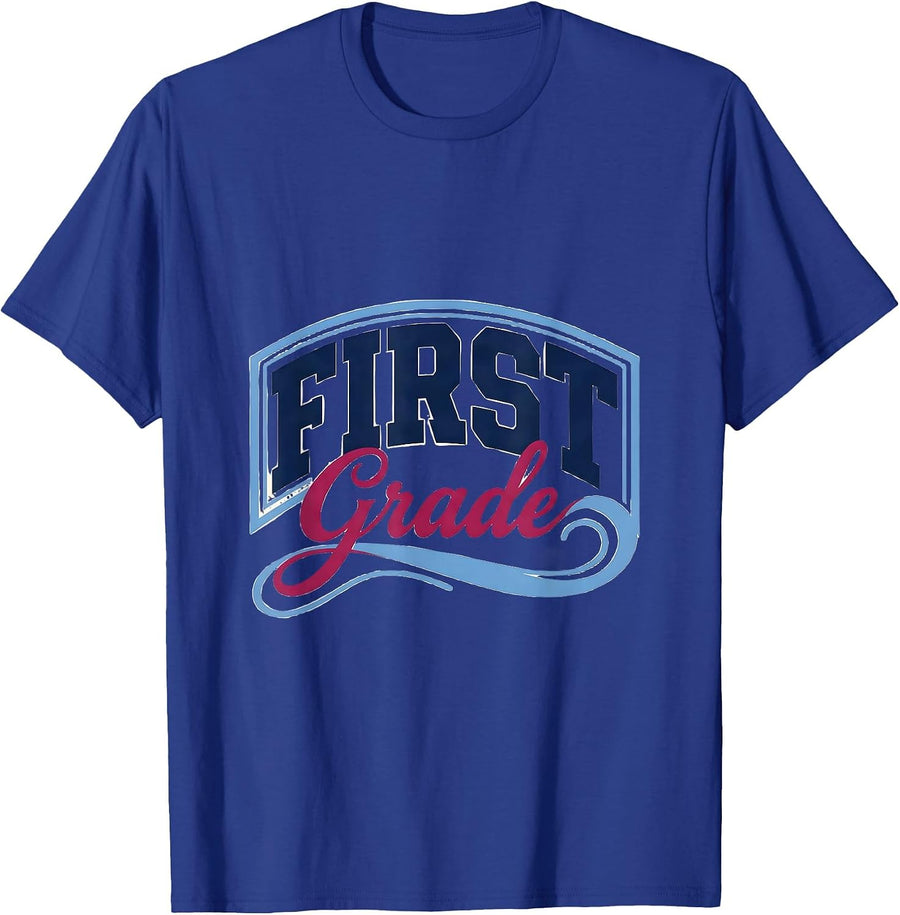 First Grade Preppy Elementary Teacher Back To School Girls T-Shirt - Royal Blue