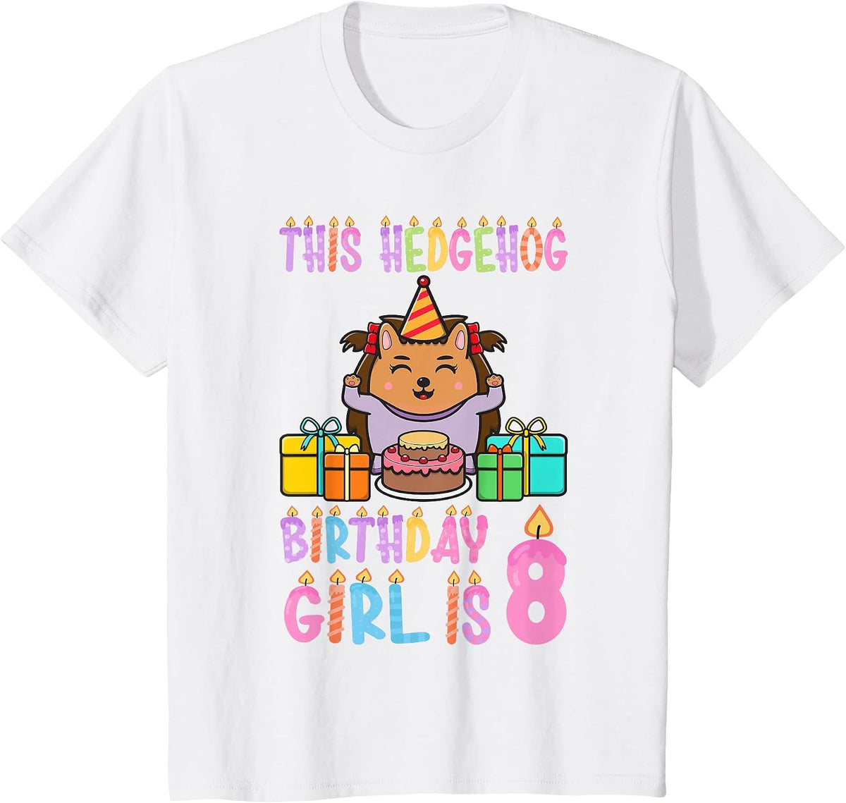 This Hedgehog Birthday Girl is 8 Birthday T-Shirt - White