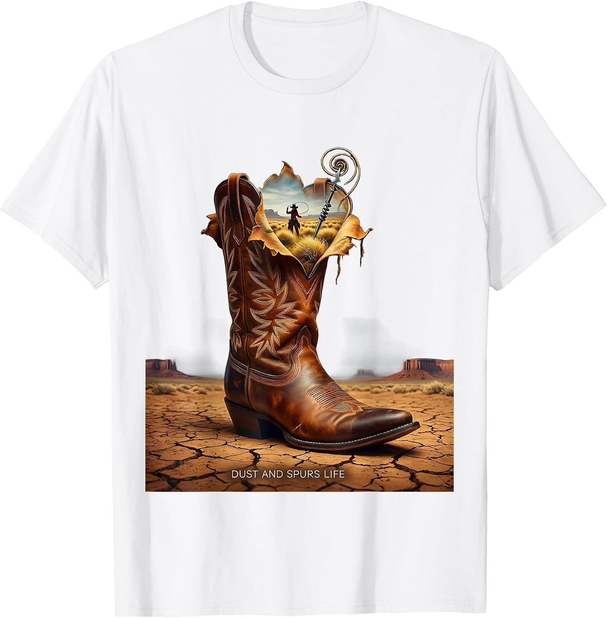 Dust and Spurs Life Cowgirl Graphic Design T-Shirt - White