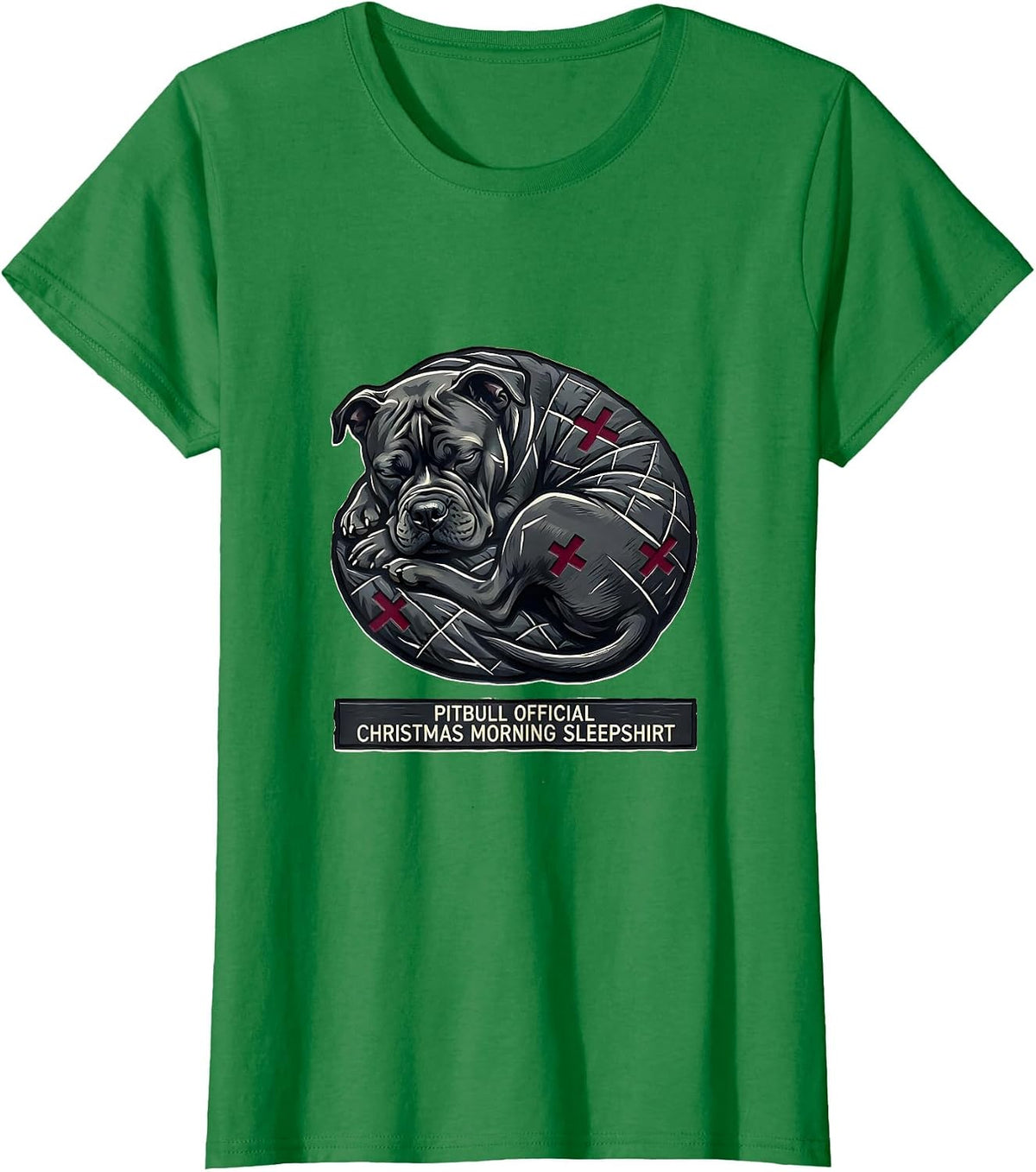Women's Pitbull Official Christmas Morning Sleepshirt Dog Lover T-Shirt - Kelly Green