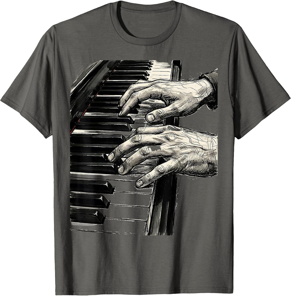 Men's Music Teacher Grand Piano Keys Illustration T-Shirt - Asphalt Grey