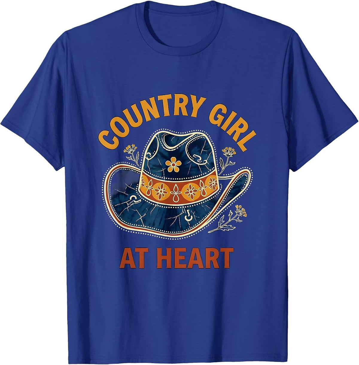 Country Girl At Heart Cowgirl Design T-Shirt - Royal Blue