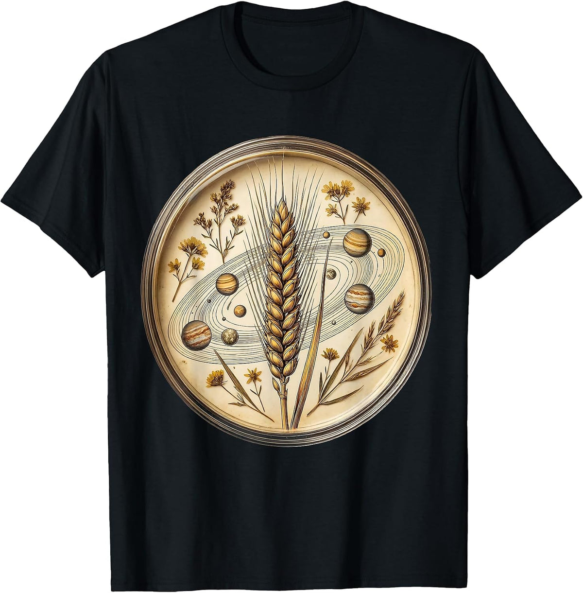Men's Virgo Maiden Cosmic Planets Astrology Graphic T-Shirt - Black