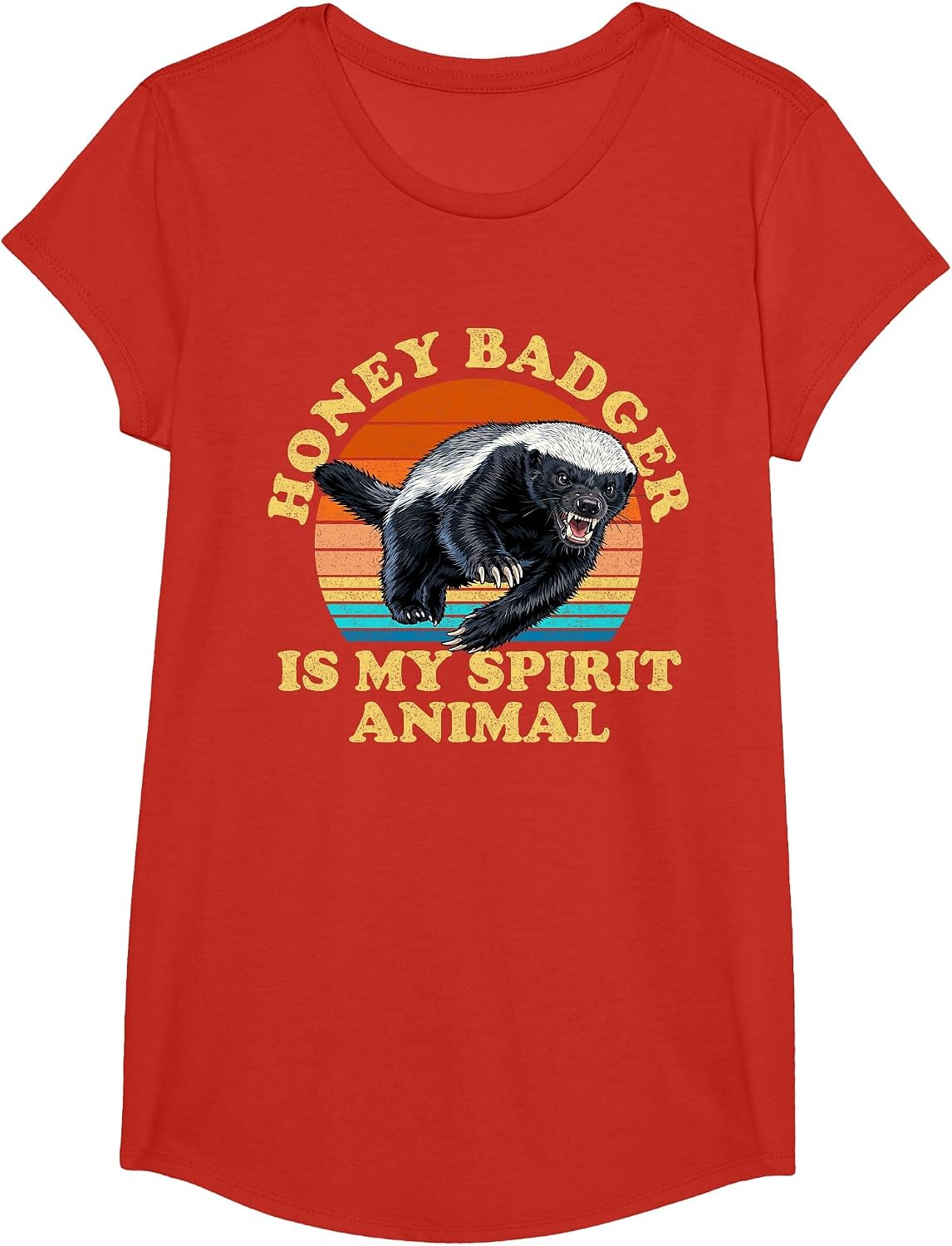 Honey Badger is My Spirit Animal Funny Retro Vintage Sunset T-Shirt - Girls Red