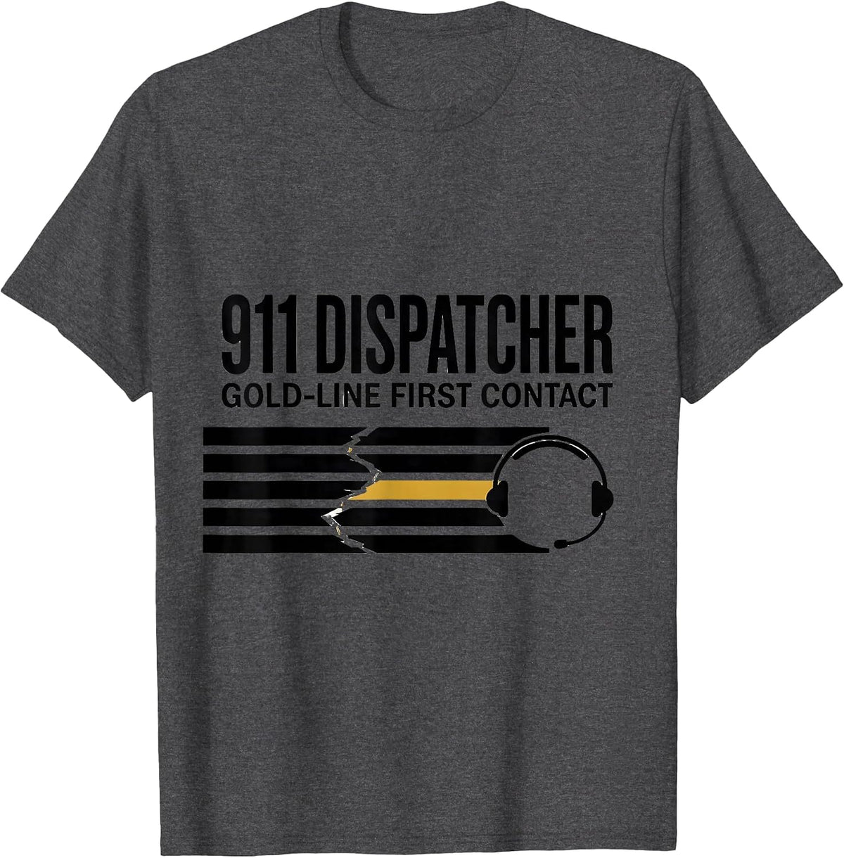 911 Dispatcher Gold-Line First Contact T-Shirt - Dark Heather Grey