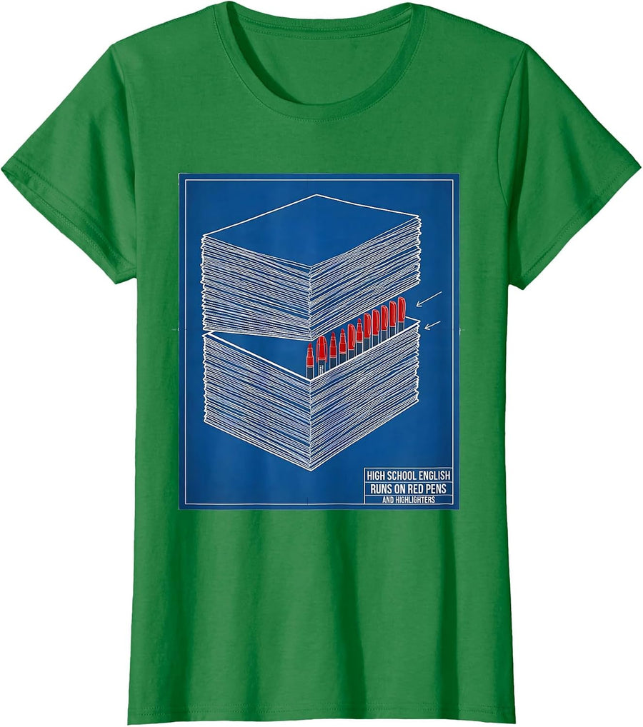 Women's High School English Runs On Red Pens And Highlighters T-Shirt - Kelly Green