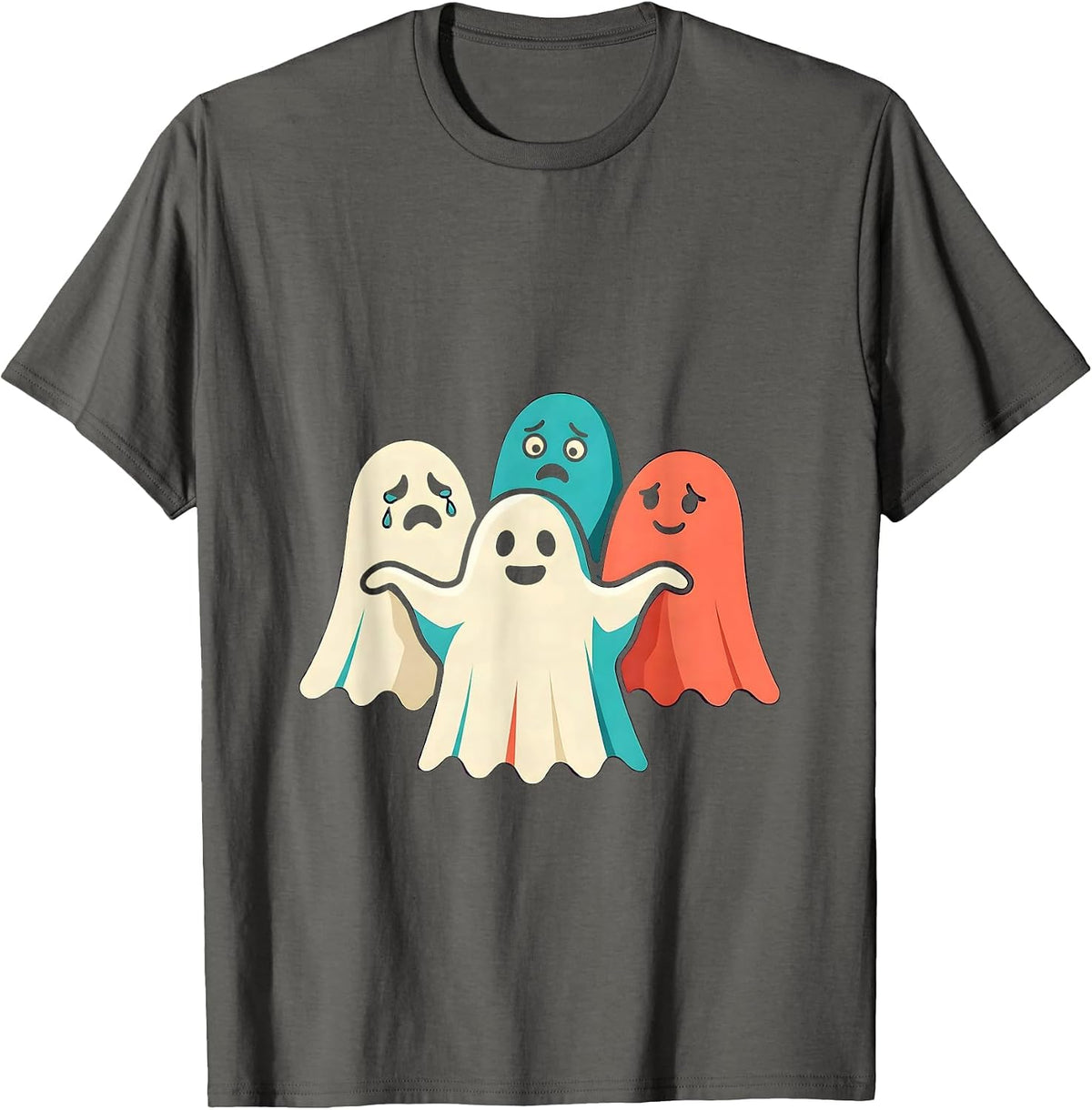 Rounded Scalloped Ghosts Mental Health Awareness Halloween T-Shirt - Asphalt Grey