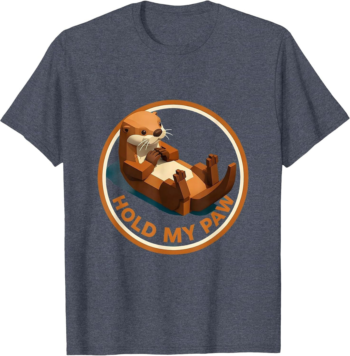 Hold My Paw Cute Otter Design T-Shirt - Heather Blue