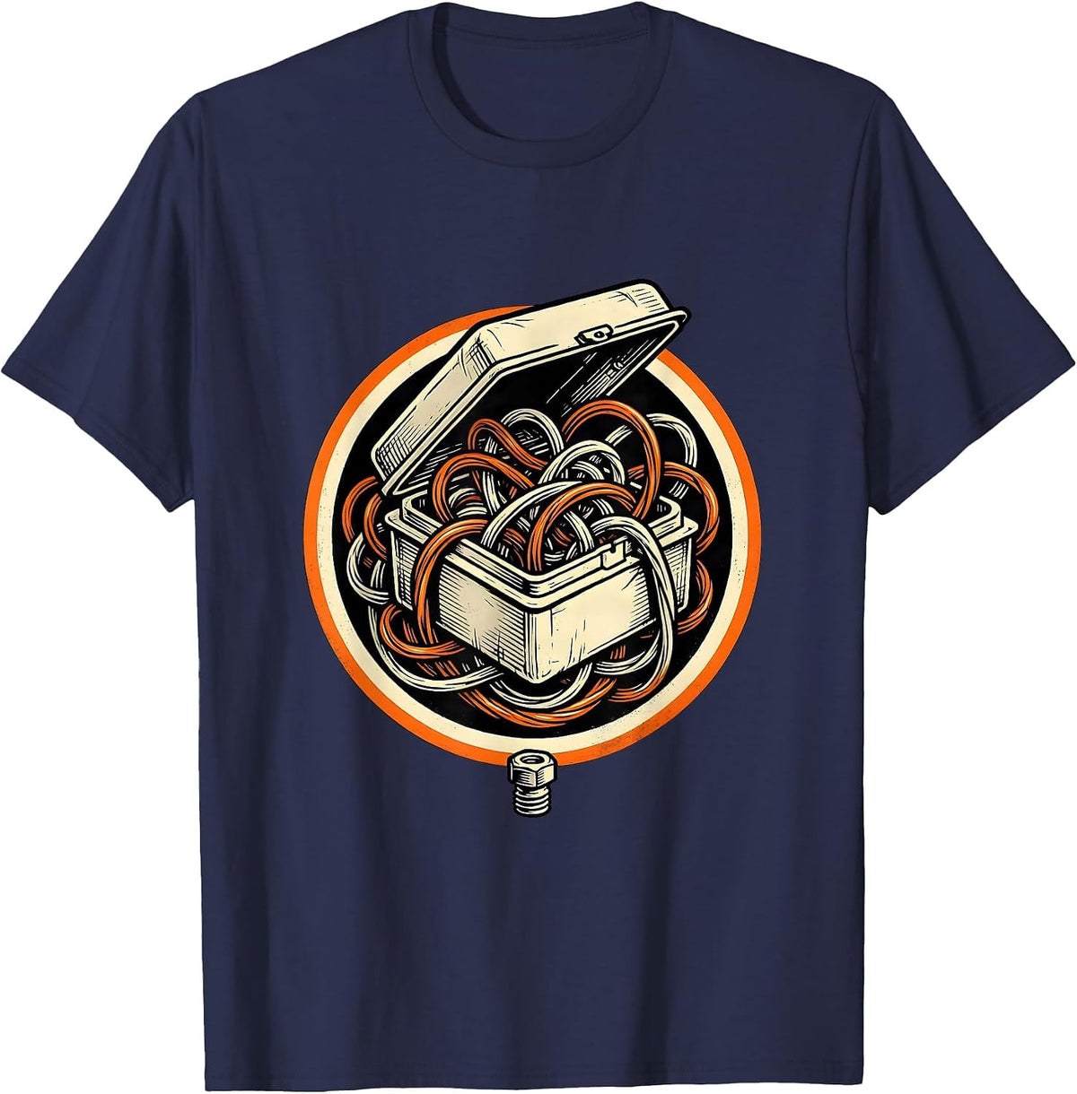 Men's Overstuffed Junction Box Tradesman Electrician Humor T-Shirt - Navy Blue
