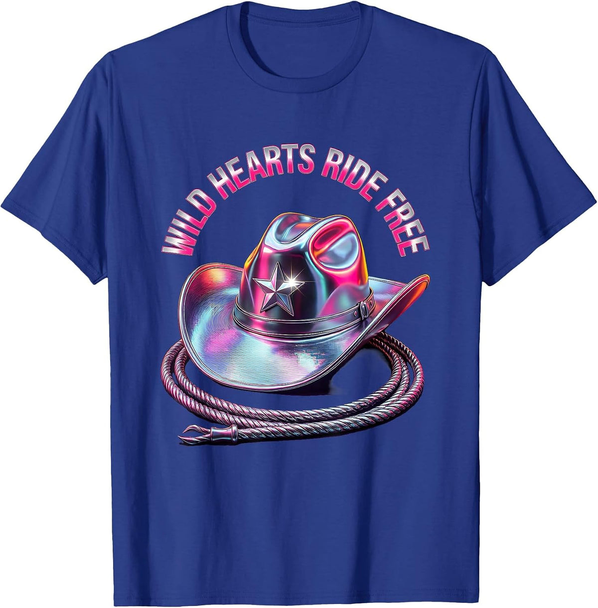 Wild Hearts Ride Free Cowgirl Design T-Shirt - Royal Blue