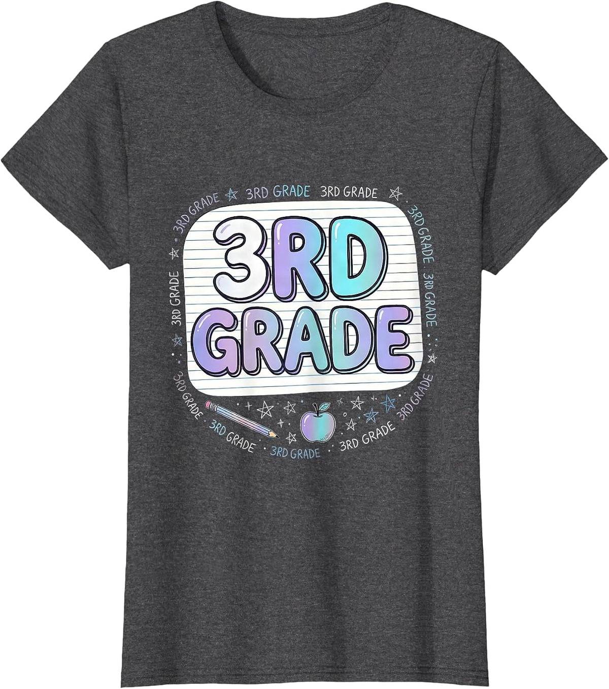 Women's 3rd Grade Typography Team Third Grade Teacher Back to School T-Shirt - Dark Heather Grey