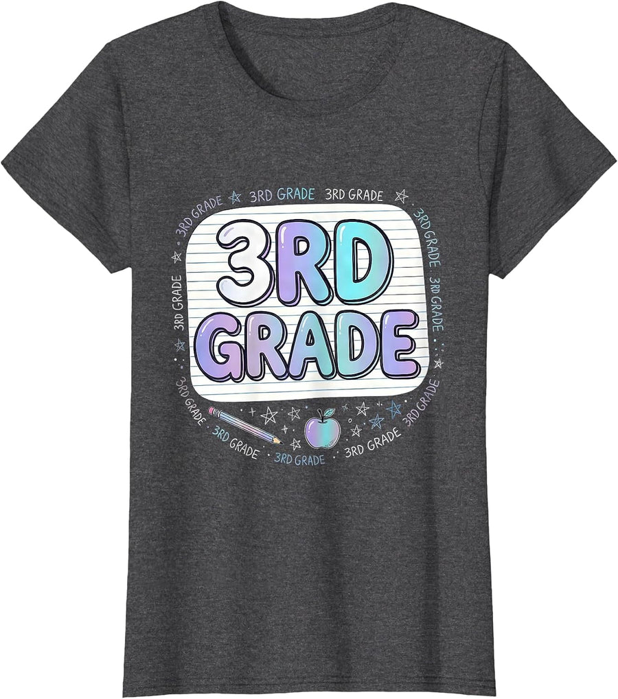 Women's 3rd Grade Typography Team Third Grade Teacher Back to School T-Shirt - Dark Heather Grey