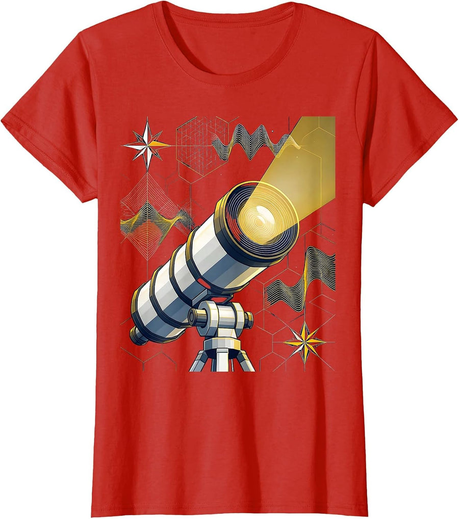 Women's Math Teacher Telescope Galaxy Equations Design T-Shirt - Red