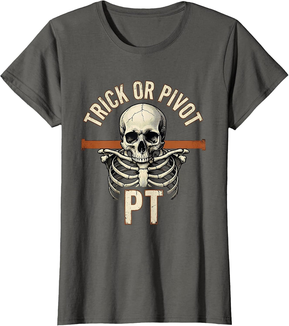 Women's Trick Or Pivot PT Distressed Physical Therapy Halloween T-Shirt - Asphalt Grey