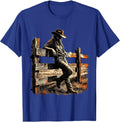 Western Girl Braided Fence Lean Country Graphic T-Shirt - Royal Blue
