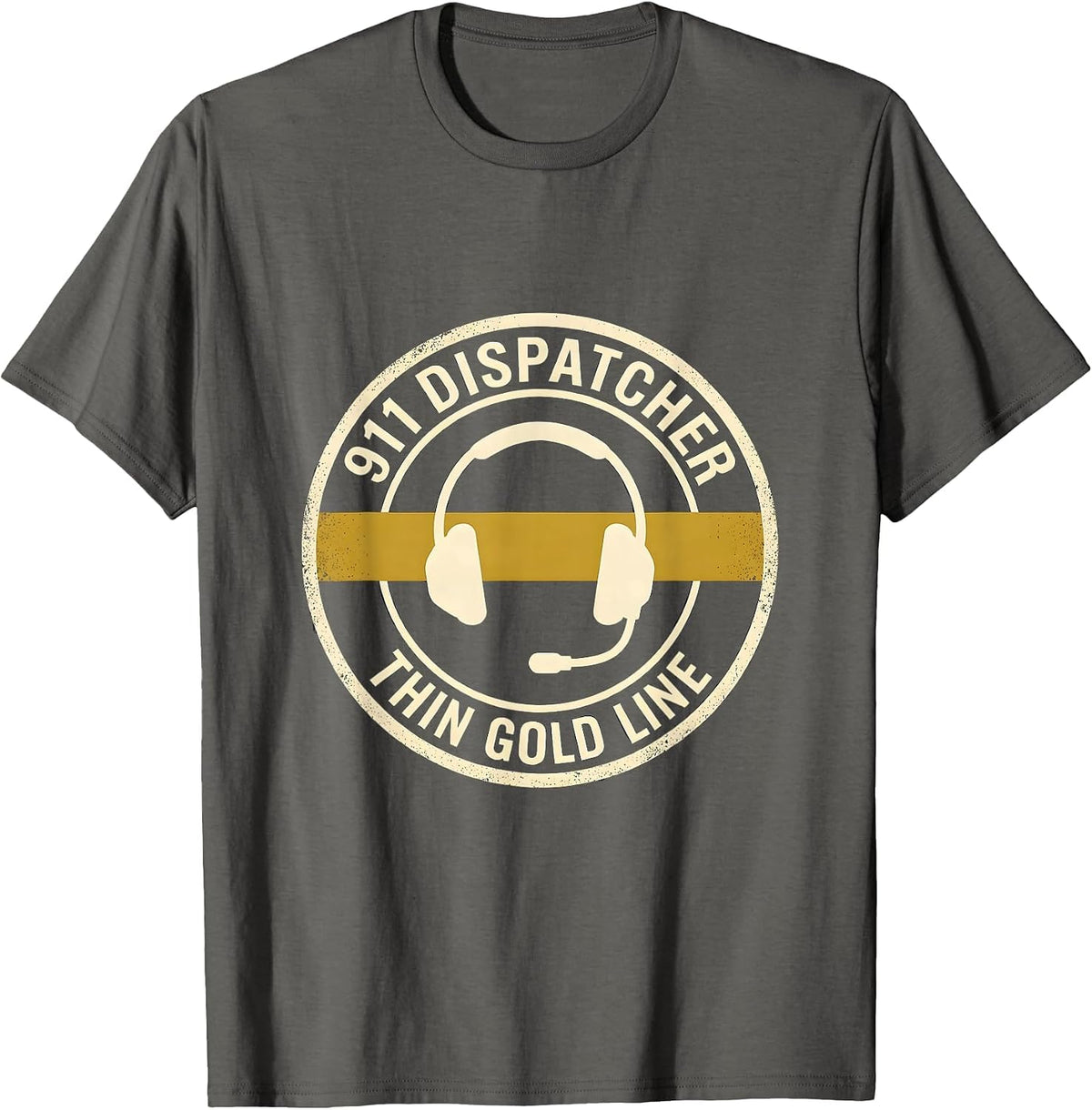 911 Dispatcher Thin Gold Line Tribute Emergency Services T-Shirt - Asphalt Grey