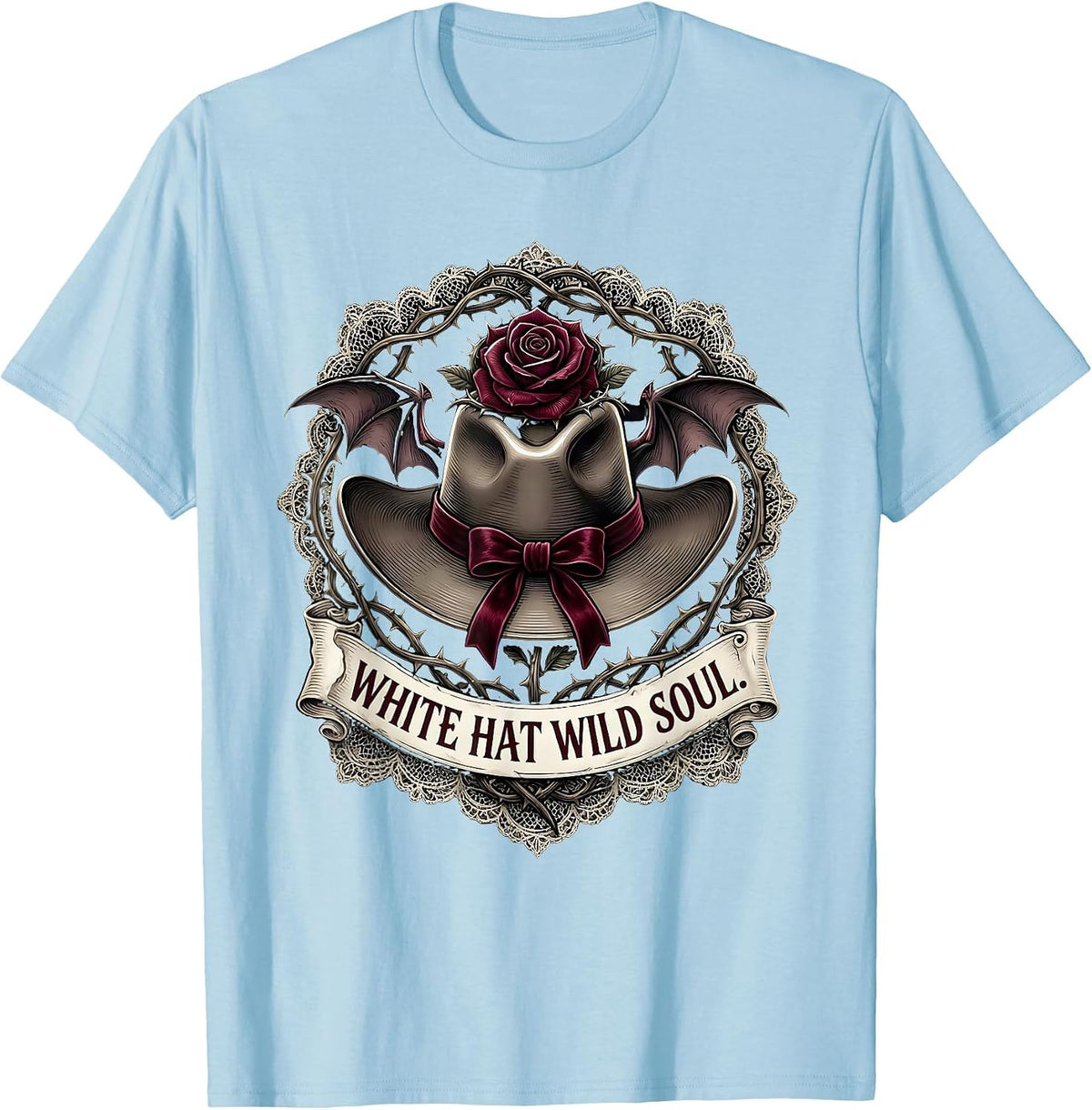 Men's White Hat Wild Soul Cowgirl Design T-Shirt - Baby Blue