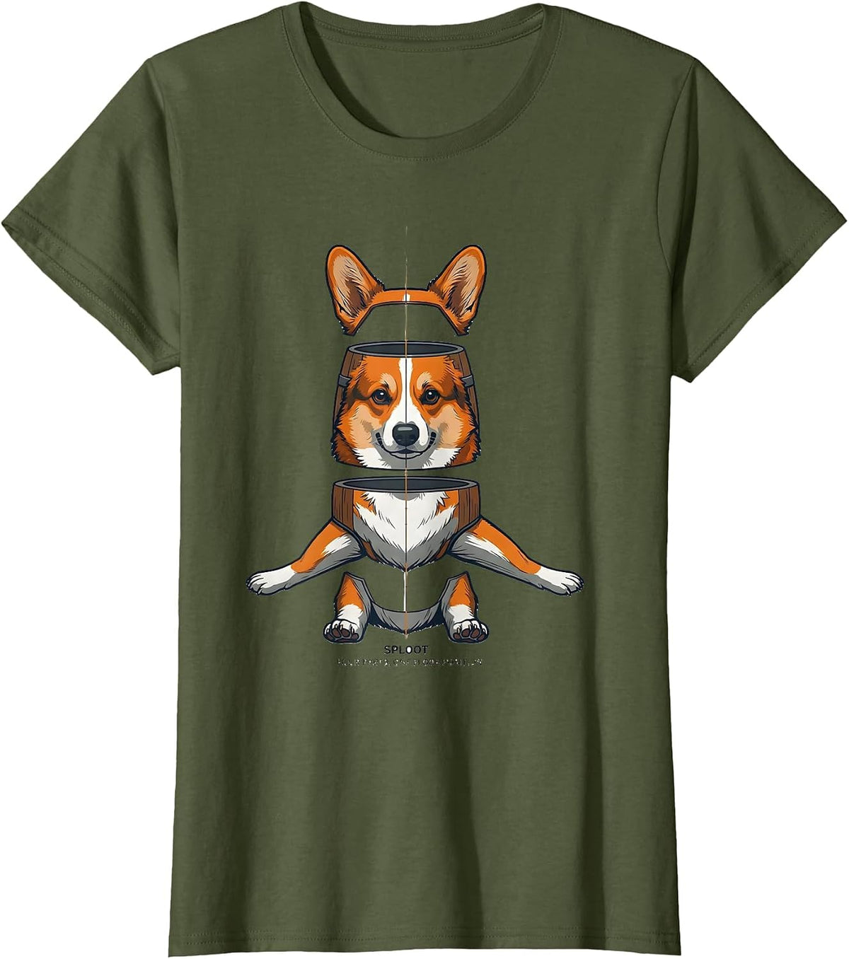 Women's Sploot: Four Parts, One Floor Position Funny Corgi Dog Lover T-Shirt - Olive Green