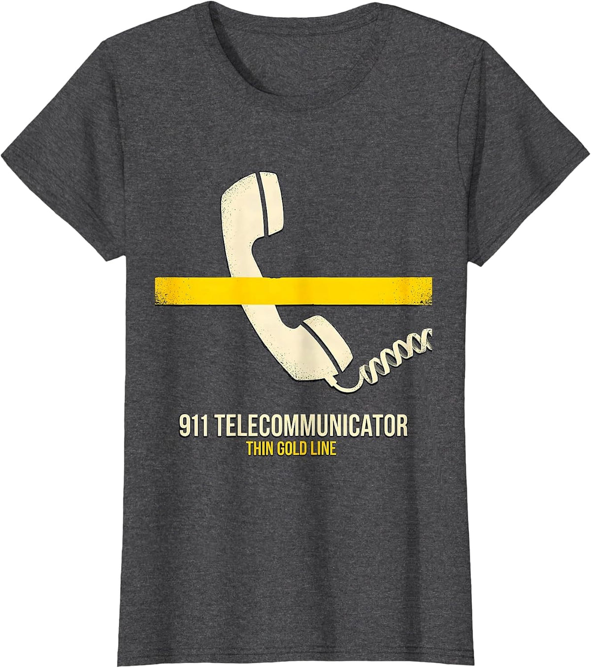 Women's 911 Telecommunicator Thin Gold Line Tribute Dispatcher Gift T-Shirt - Dark Heather Grey