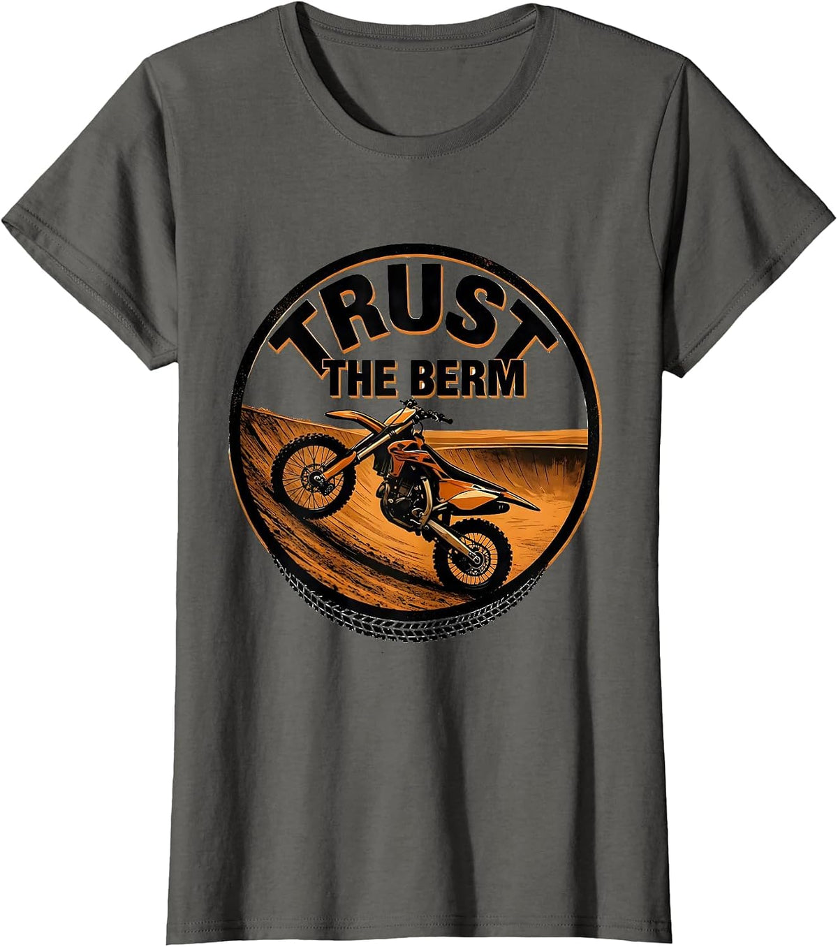 Women's Trust The Berm Screenprint Poster Dirt Bike Biker T-Shirt - Asphalt Grey