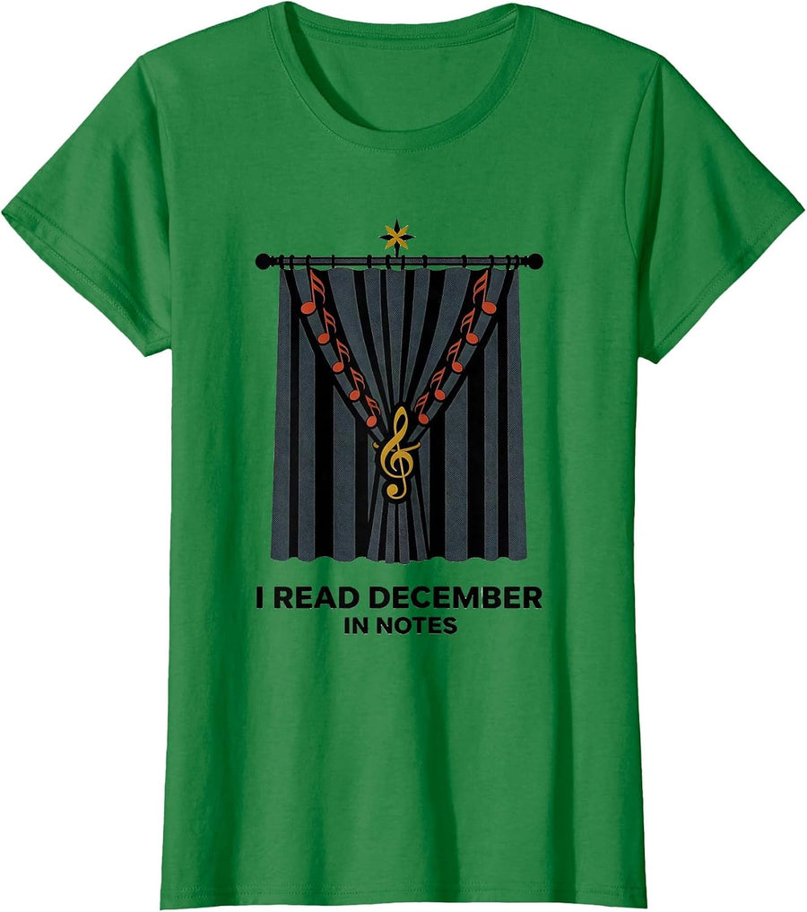 Women's I Read December In Notes Midcentury Modern Music Teacher T-Shirt - Kelly Green
