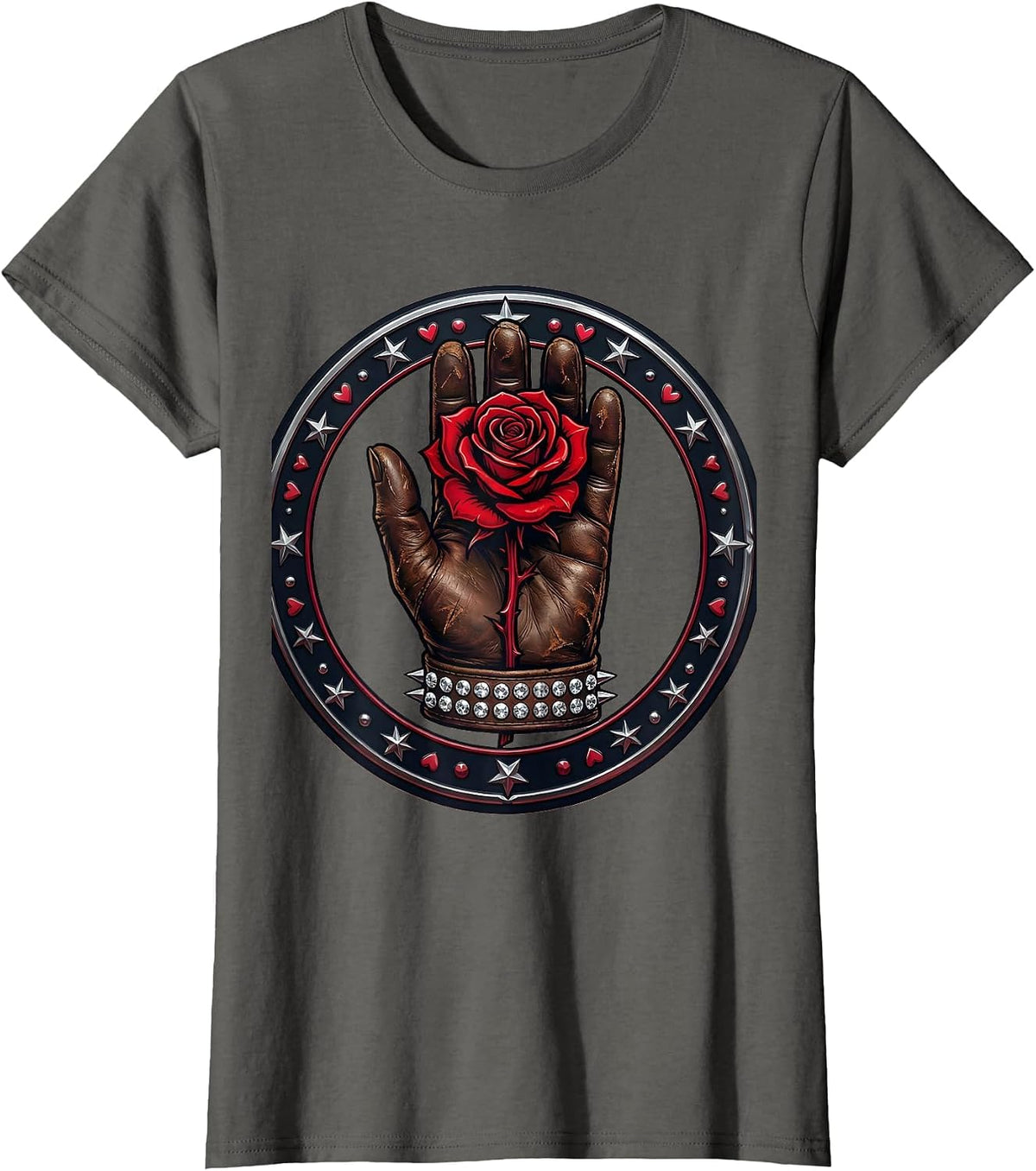 Women's Cowboy Glove Red Rose Western Illustration T-Shirt - Asphalt Grey