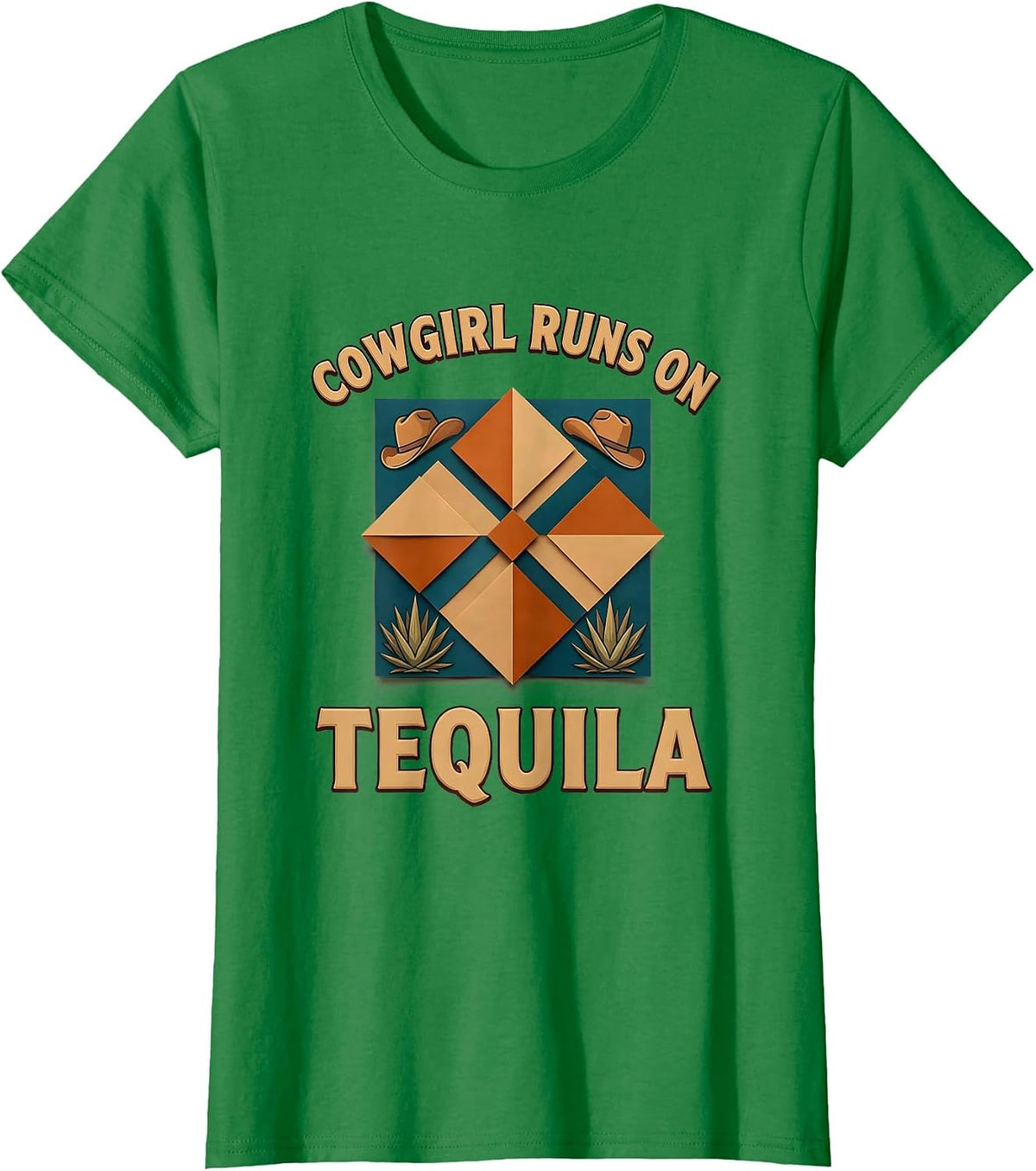 Women's Cowgirl Runs On Tequila Western Design T-Shirt - Kelly Green