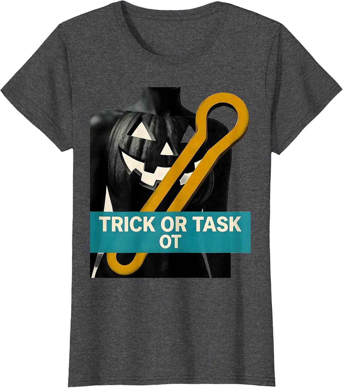 Women's Trick Or Task OT Midcentury Modern Physical Therapy T-Shirt - Dark Heather Grey
