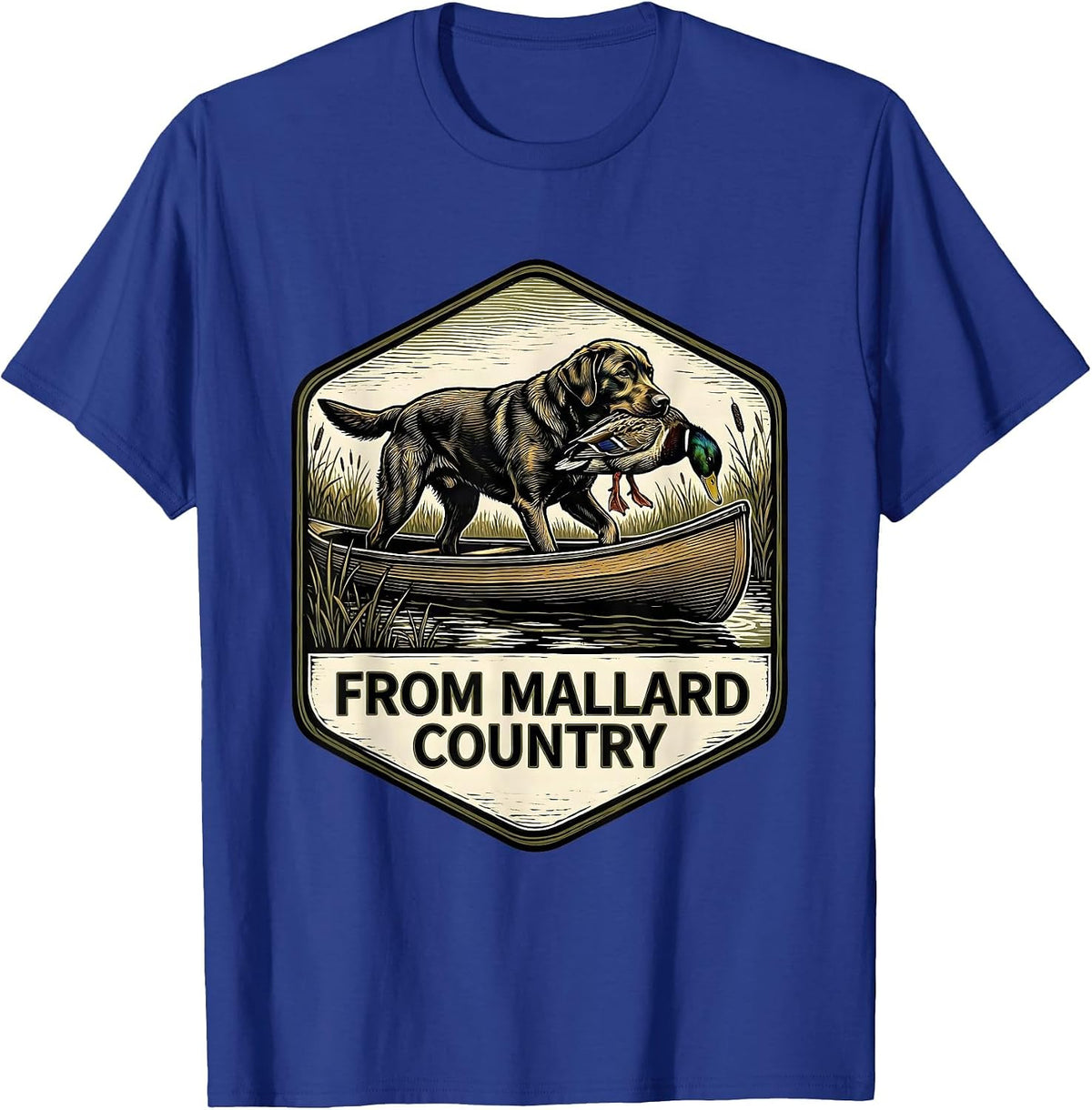 From Mallard Country Camo Labrador Hunting Dog Waterfowl T-Shirt - Royal Blue