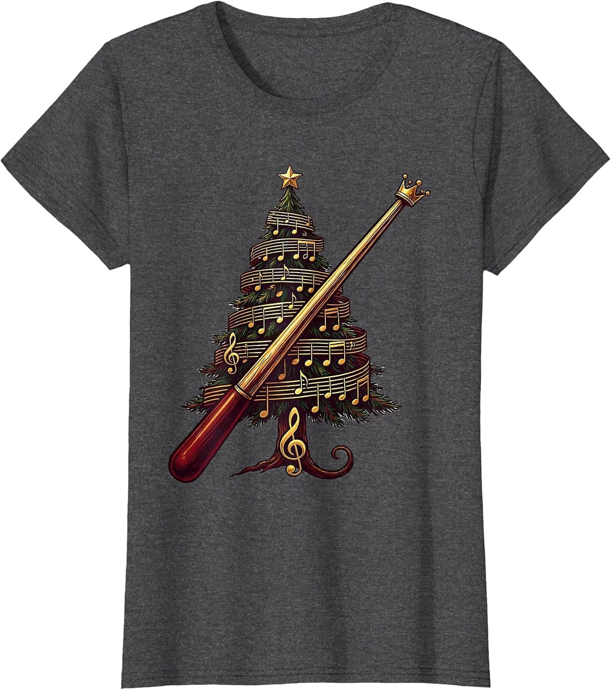 Women's Christmas Tree Treble Clef Music Teacher Festive Holiday T-Shirt - Dark Heather Grey
